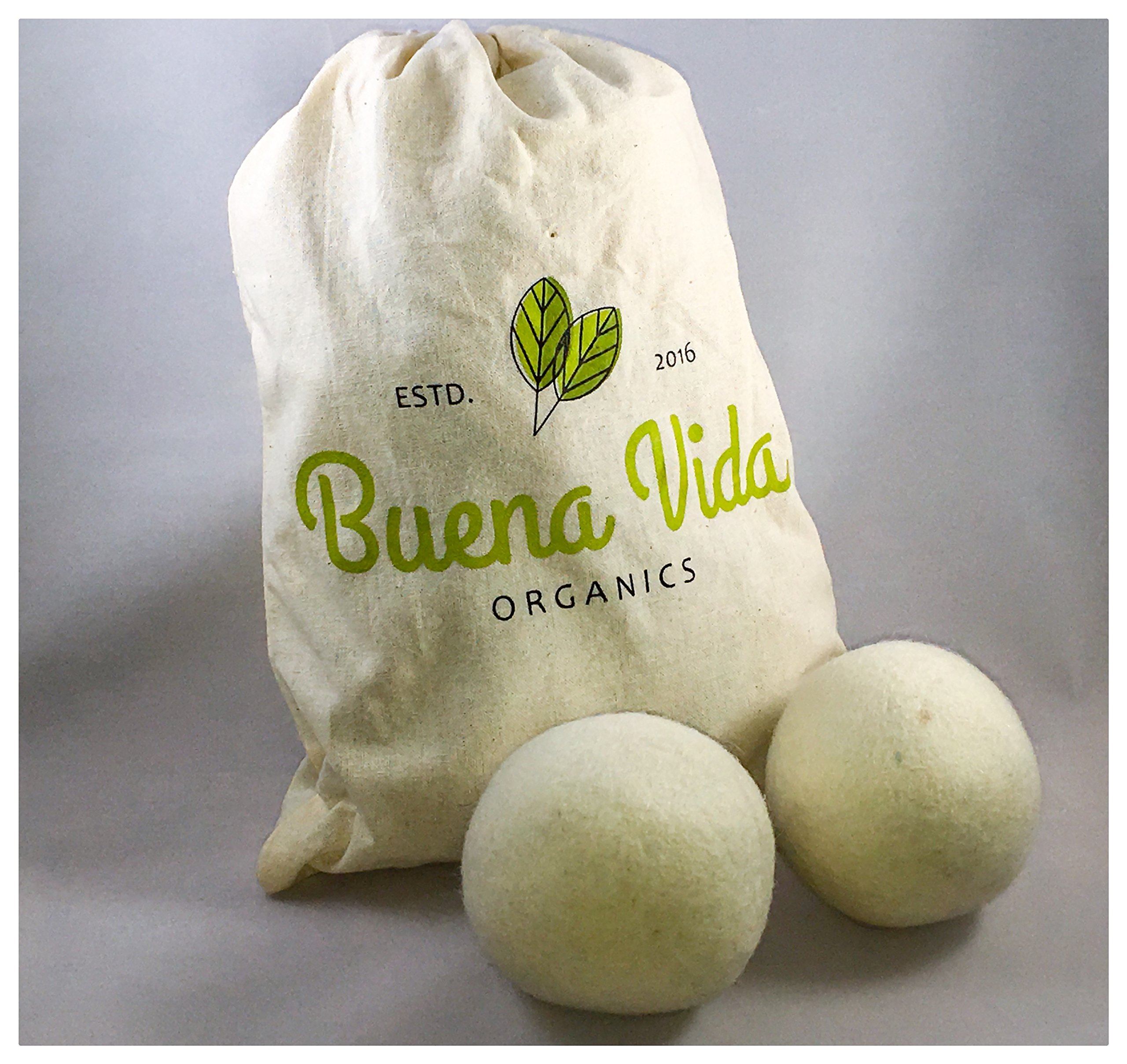 Wool Dryer Balls - Set of 6 XL 100% Natural Wool, Reusable Organic Fabric Softener