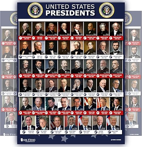 Young N Refined Póster de Todos los Presidentes de Estados Unidos de América (15 x 20 pulgadas) FOTOS EN COLOR LAMINADO Decoración escolar para el