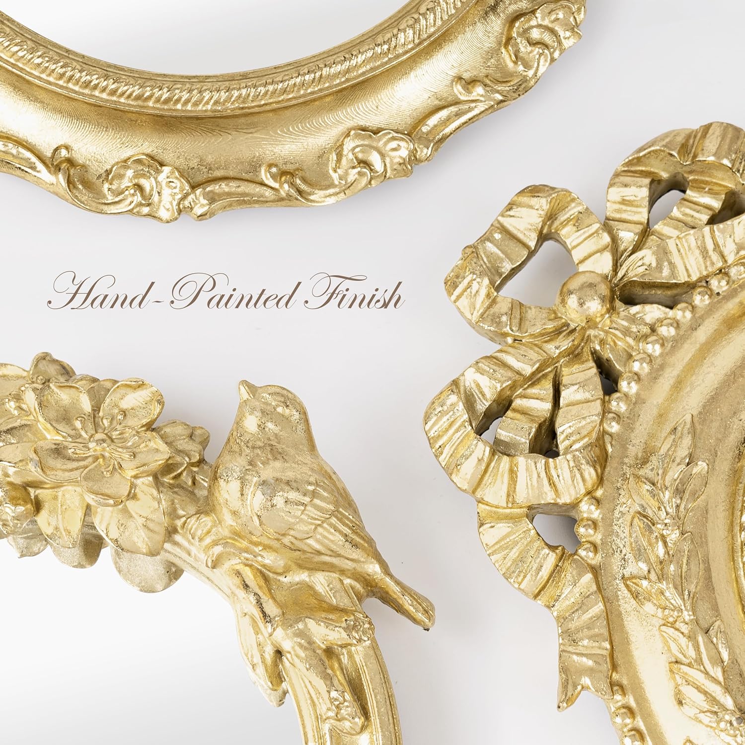 AELS 3 Pack Small Antique Gold Mirror Wall Decor, Wall Hanging Mirror, Luxury Home Decor, Vintage Wall Mirror, Small Decorative Mirrors for Living Room Entryway Bedroom, Bird Bow