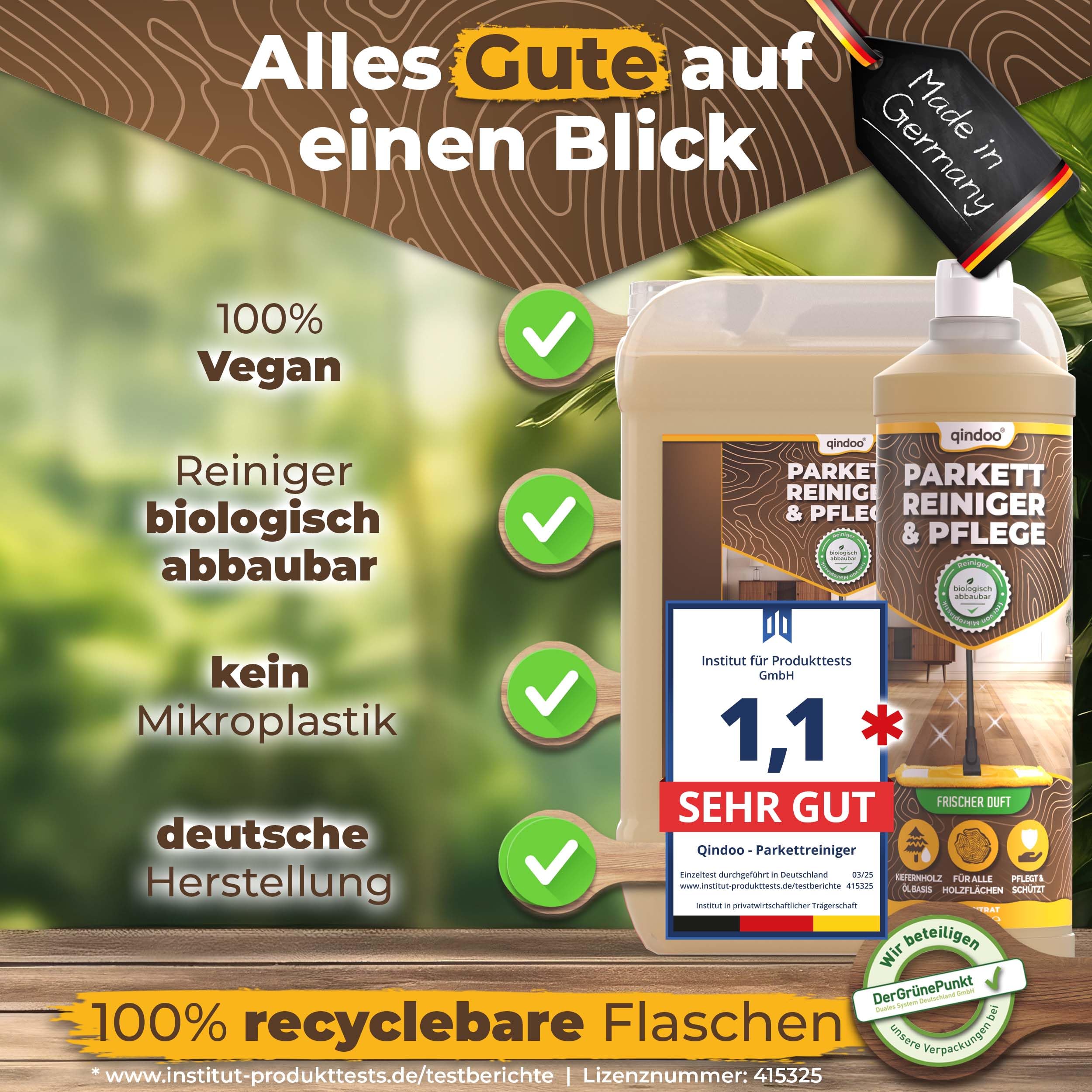 Parkettpflege für geölte Böden 5L Holz Dielen Parkettboden Reiniger Pflege, Holzboden un d Parkett wischen, Holzseife mit UV-Schutz