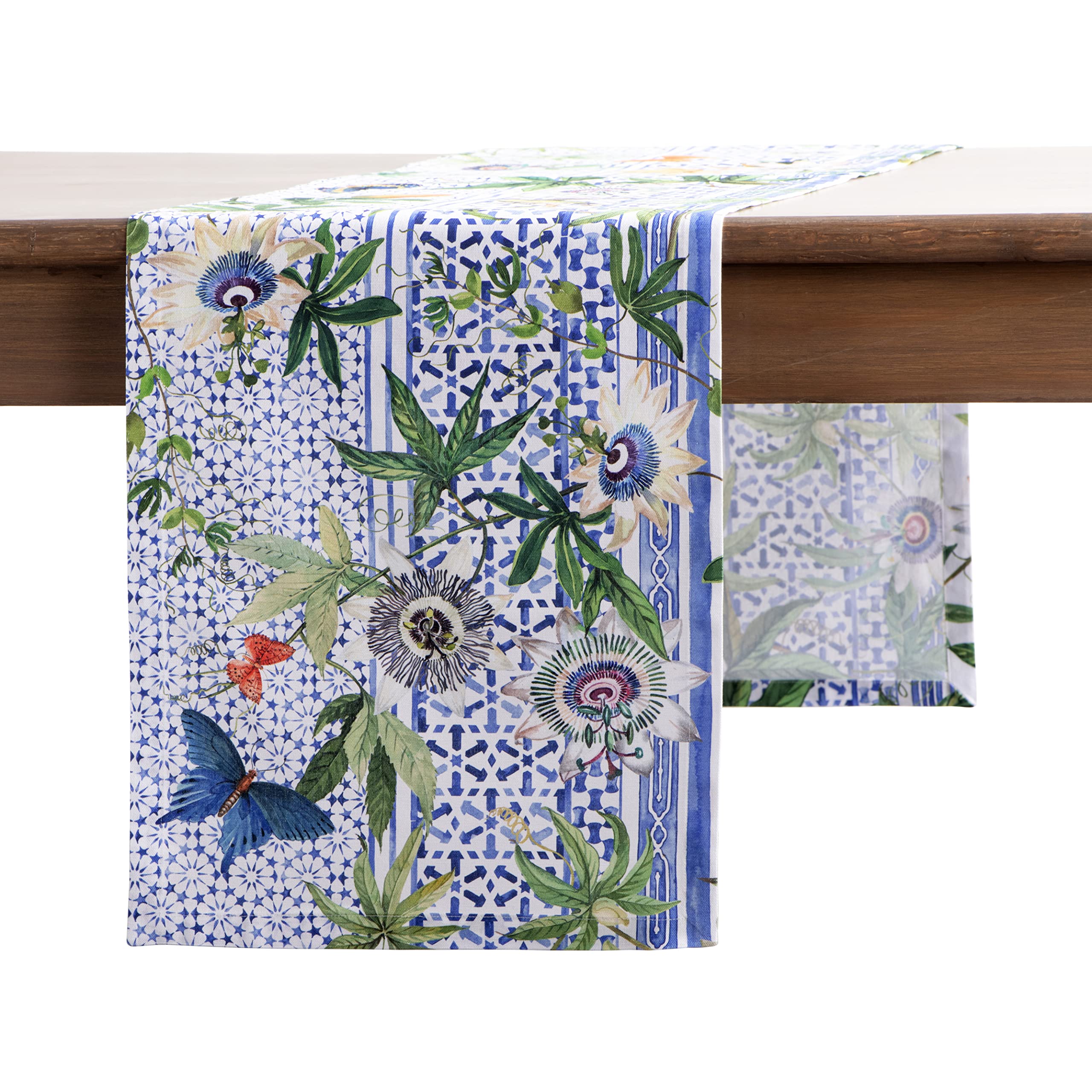 Maison d' Hermine Table runner 100% Cotton Single Layer Table Runners 230 CM long for Home Kitchen Dining Party Wedding Bridal Shower Spring Summer (Passiflora, 37 cm x 230 cm)