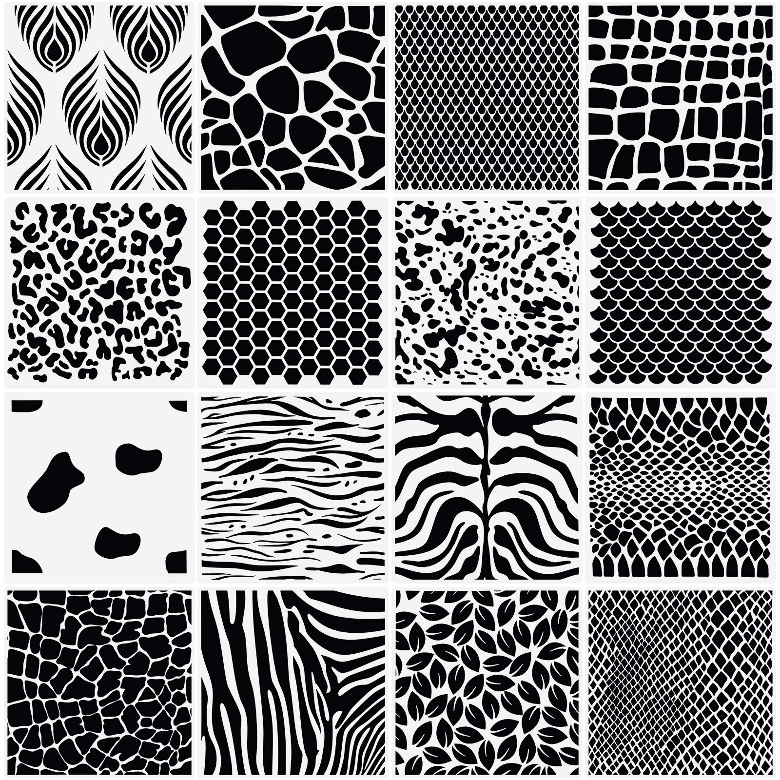 16 Pieces Animal and Plant Print Stencils Zebra Grain Art Painting Stencils Reusable Grain Painting Template for Painting on Wood Scrapbooking Tile Furniture Wall Decor