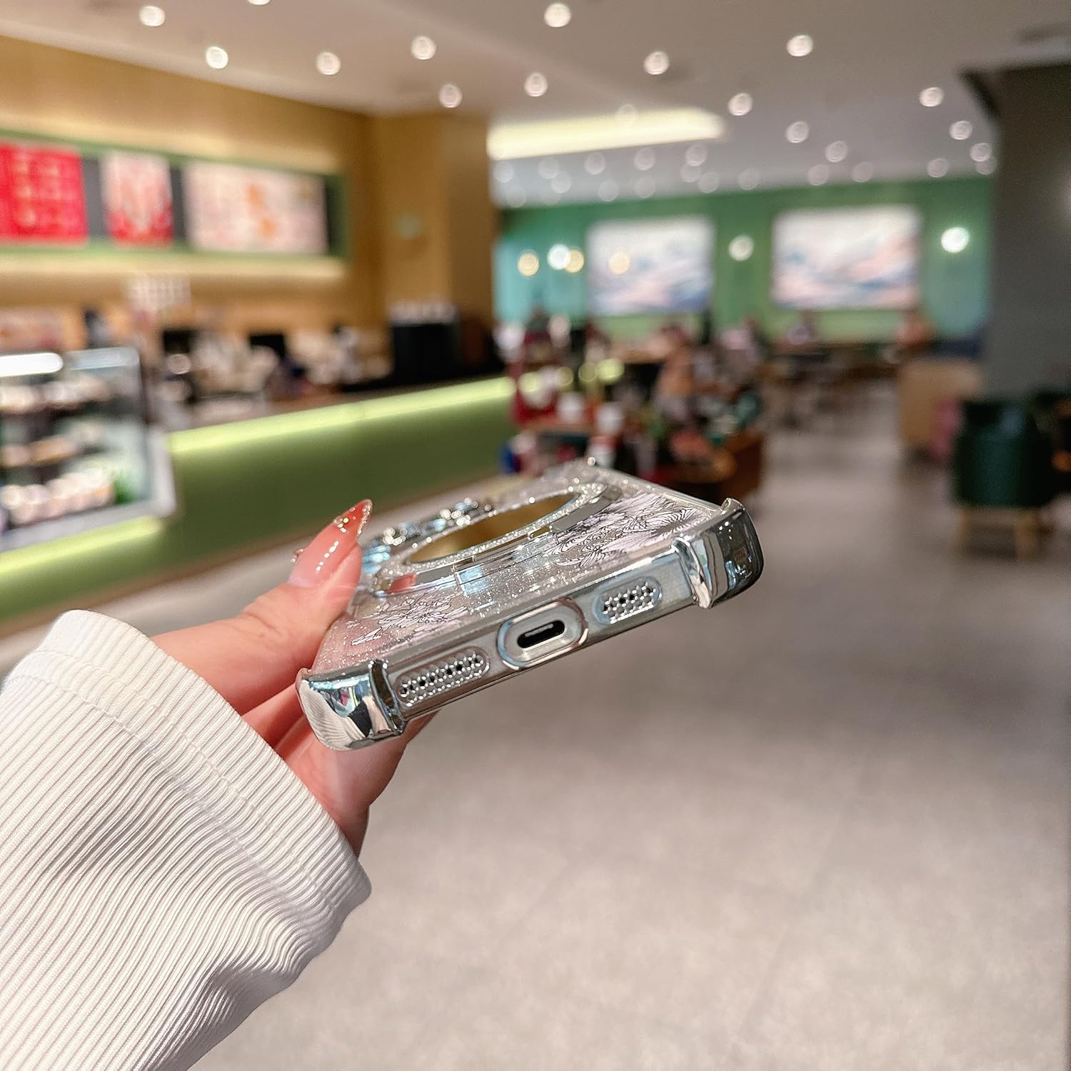 for iPhone 14 Pro Max Case with Diamond Mirror Kickstand,[Reinforced Conner Bumper][Glitter Bling Floral Design] Luxury Shinny Electroplated Edge for Women Girls-Silver - Image 8