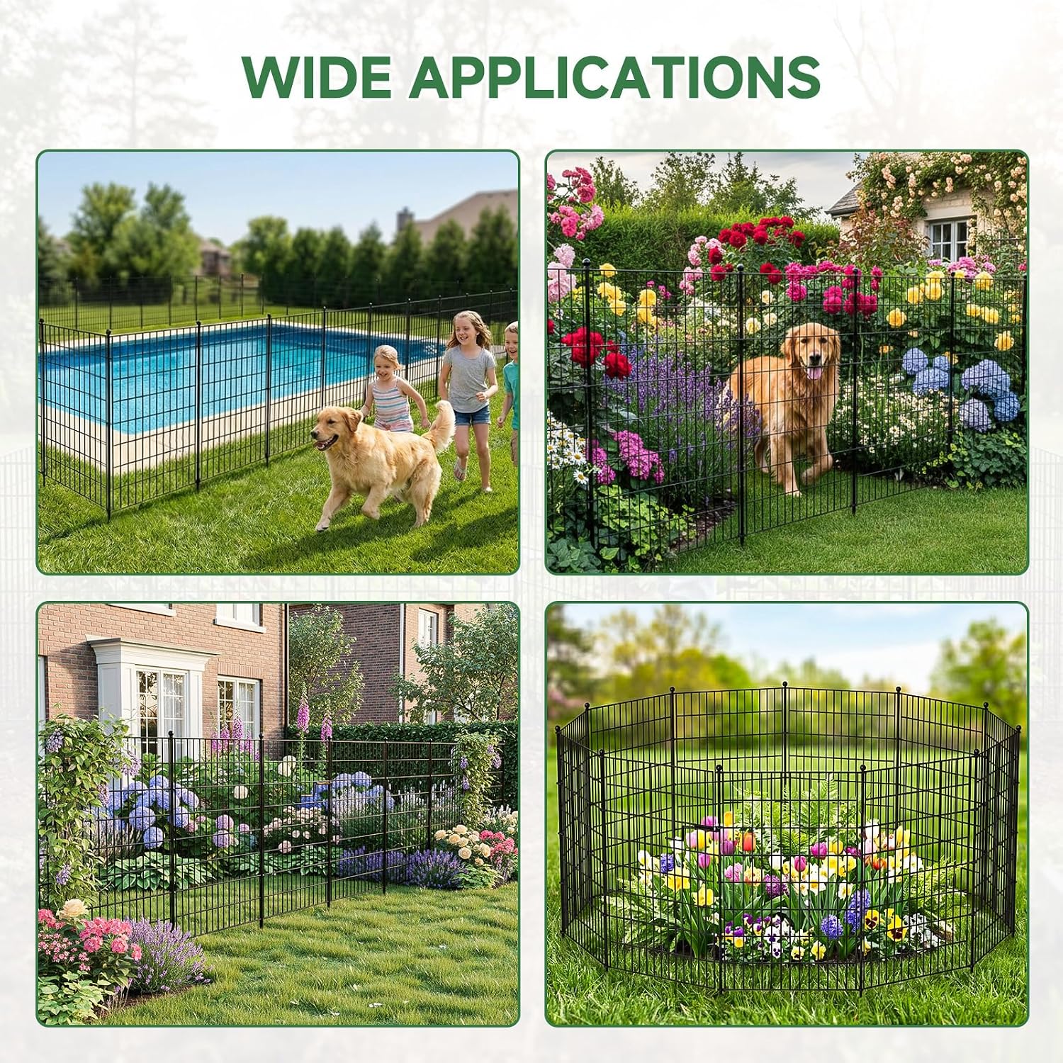 7 Panels Metal Garden Fence with Gate, 40in H X 15ft L No Dig Animal Barrier Dog Pet Fence Outdoor for Yard, Temporary Fencing for Outside Garden Border