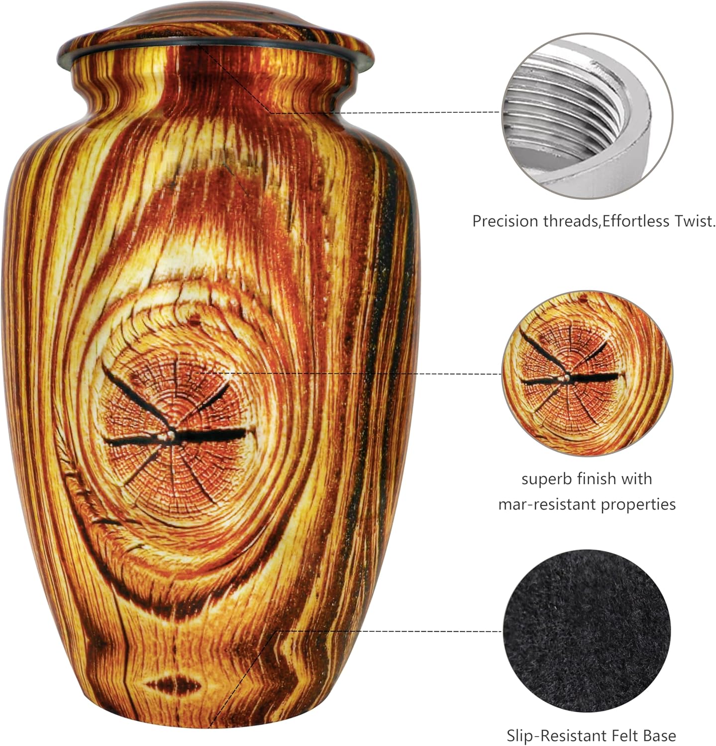 Burial Urns for Adult Human Ashes, Cremation Urns for Men/Women Funeral, Memorial Decorative Urn, Earns for Ashes, Large Size Wood Texture Urn