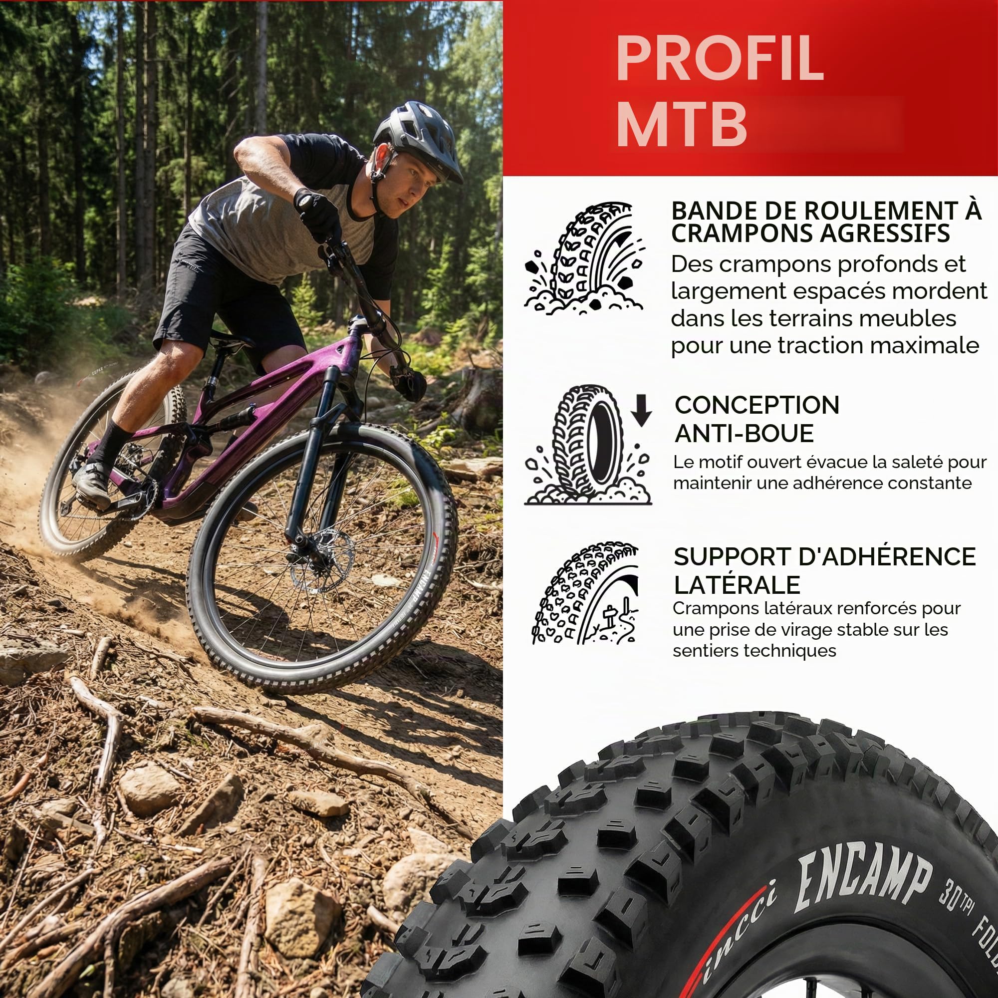 Fincci Pneu VTT 26 Pouces 26x2.25 57-559 Pneus Pliables VTC VAE (Pack de 2) | Pneus Pliables - 30 TPI 35-50 PSI - Crampons Tout-Terrain Ville Électrique Urbain Sentiers Boue Grand Grip Haute Traction