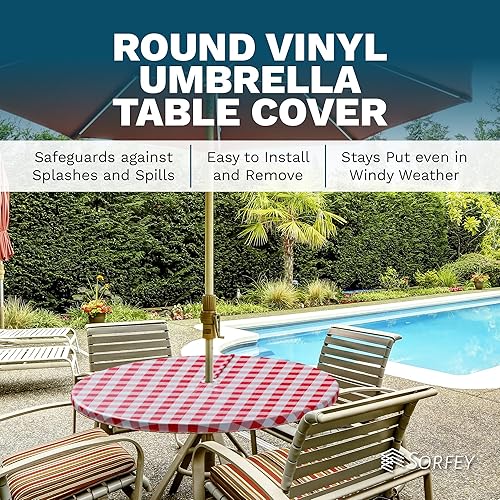 Miniatura 3 de Sorfey Mantel redondo ajustable de vinilo para paraguas, diseño a cuadros, forro de franela 48 pulgadas, rojo