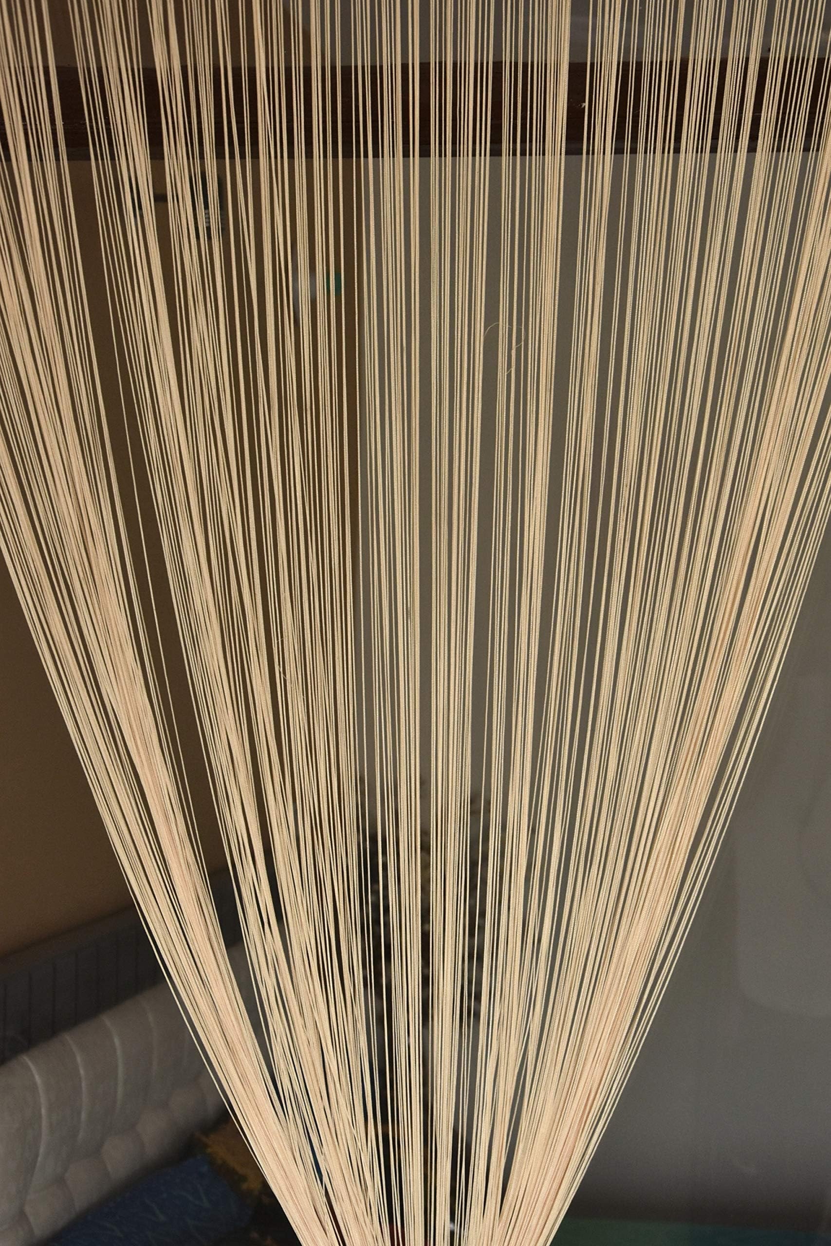 HFI 2 Piece Solid Tabtop Polyester Threads String Curtain - Long Door - 9 feet, Gold, Semi Transparent Curtain