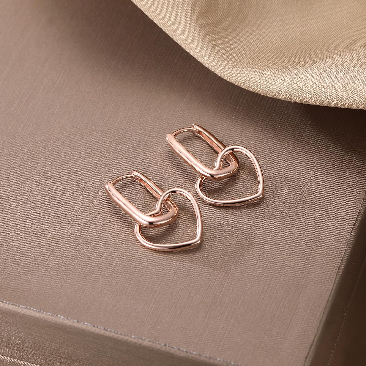 Reffeer 925 Sterling Silver Heart Drop Earrings Hoop for Women Teens Minimalist U Hoop Earrings Link Drop Earrings
