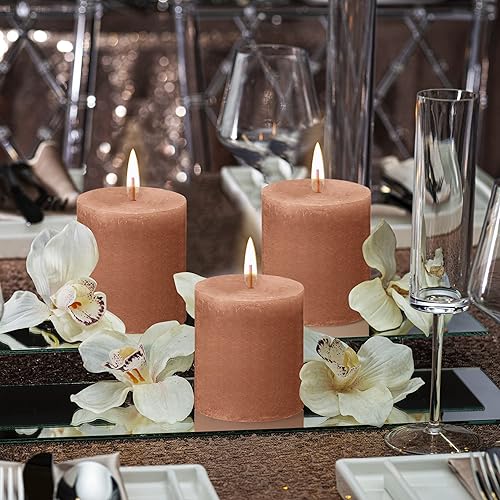 Miniatura 5 de BOLSIUS Paquete de 4 velas rústicas de color rosa oxidado, 2.75 x 3.25 pulgadas, calidad europea premium, incluye cera natural a base de plantas,