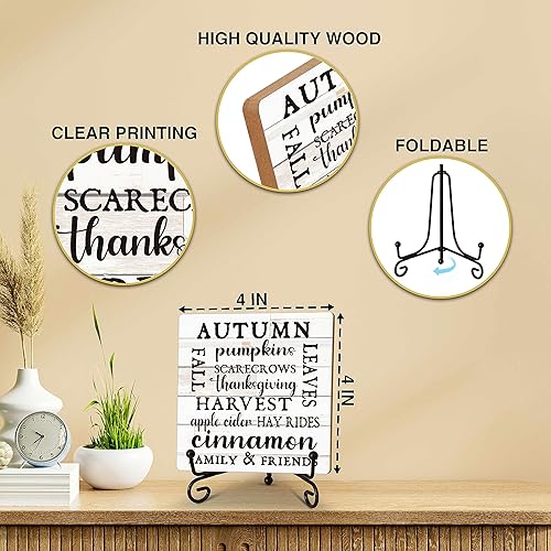 Miniatura 7 de Decoraciones de otoño para decoración del hogar, letrero de mesa de calabazas de otoño con texto en inglés "Fall For Jesus He Never Leaves",