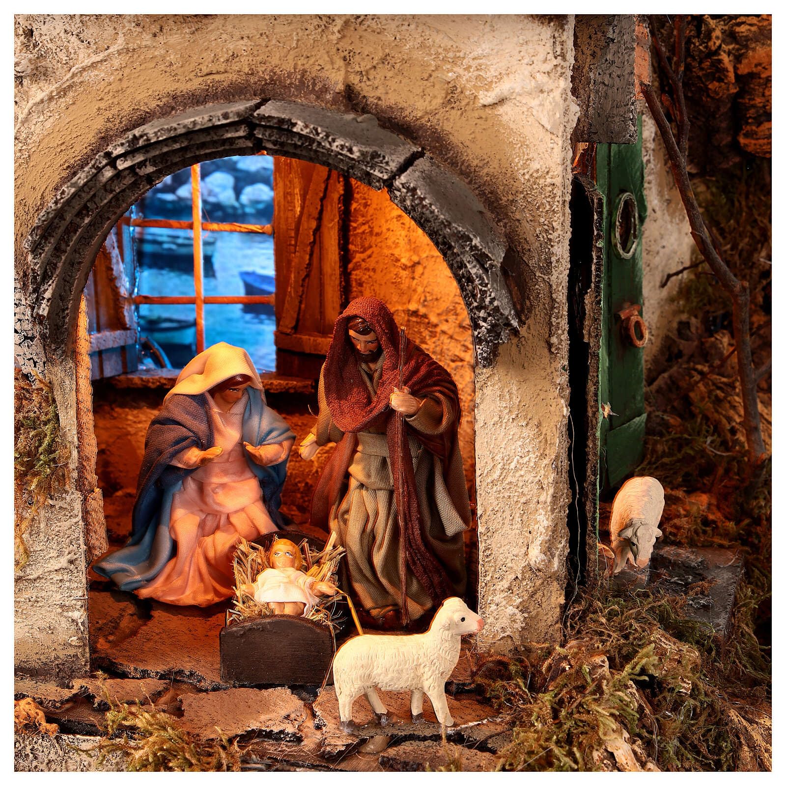 Holyart Illuminated Neapolitan Nativity Scene with sea 10 cm 50x40x65, with figurinesHeight: 65 cm|Width: 40 cm|Length: 50 cm