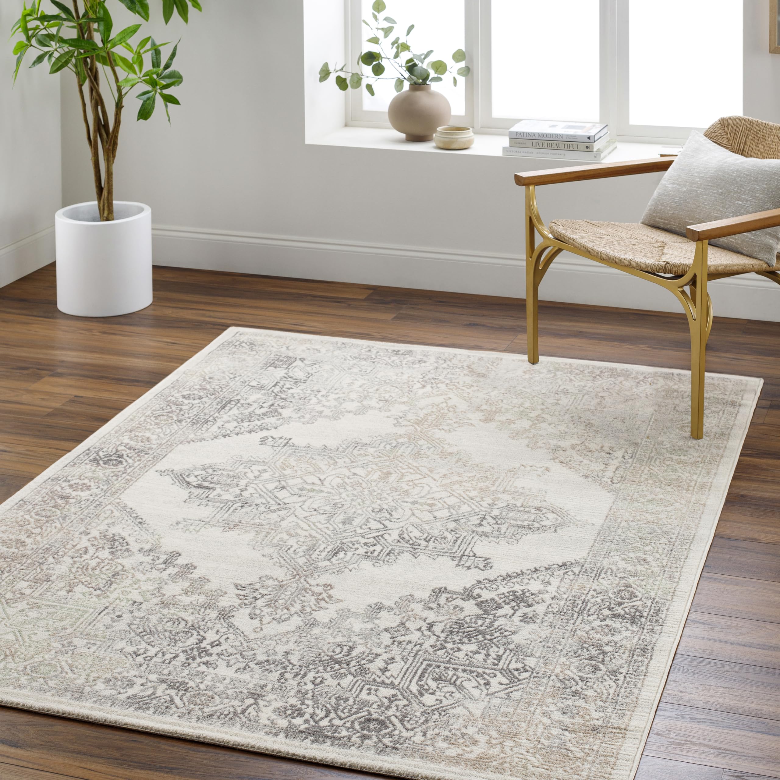 Livabliss Roma Vintage Rug - Area Rugs for Living Room 200x275 cm, Bedroom - Scandi Neutral Rugs, Traditional Patterned Boho Style, Natural Easy Care Pile - Large Rug, Cream, Grey, Green, Brown