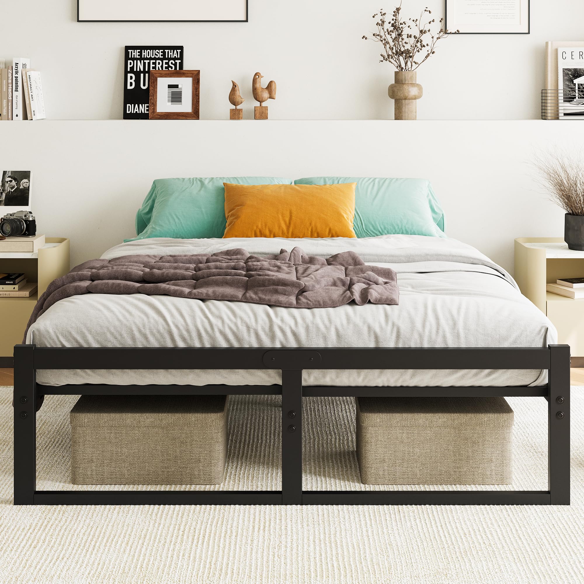 VECOCHO Bett 120x200CM aus Metall Bettgestell 120 x 200 für Matratze Einzelbett, Großer Stauraum, Leicht zu Montieren und Stabil - Schwarzer