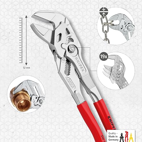 KNIPEX Pliers Wrench, Chrome-Plated, 250 mm, Grips Continuously up to 52 mm, Fine Adjustment by Button Push, Adjustable Wrench, 86 03 250 - 3