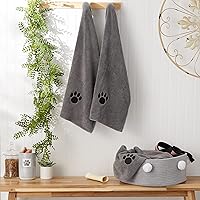 Vista 6 de Bone Dry Pet Drying Collection - Juego de toallas de microfibra bordada para mascotas, 15 x 30, color gris con huella de pata negra, S, 3 piezas