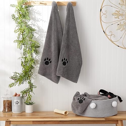 Miniatura 6 de Bone Dry Pet Drying Collection - Juego de toallas de microfibra bordada para mascotas, 15 x 30, color gris con huella de pata negra, S, 3 piezas