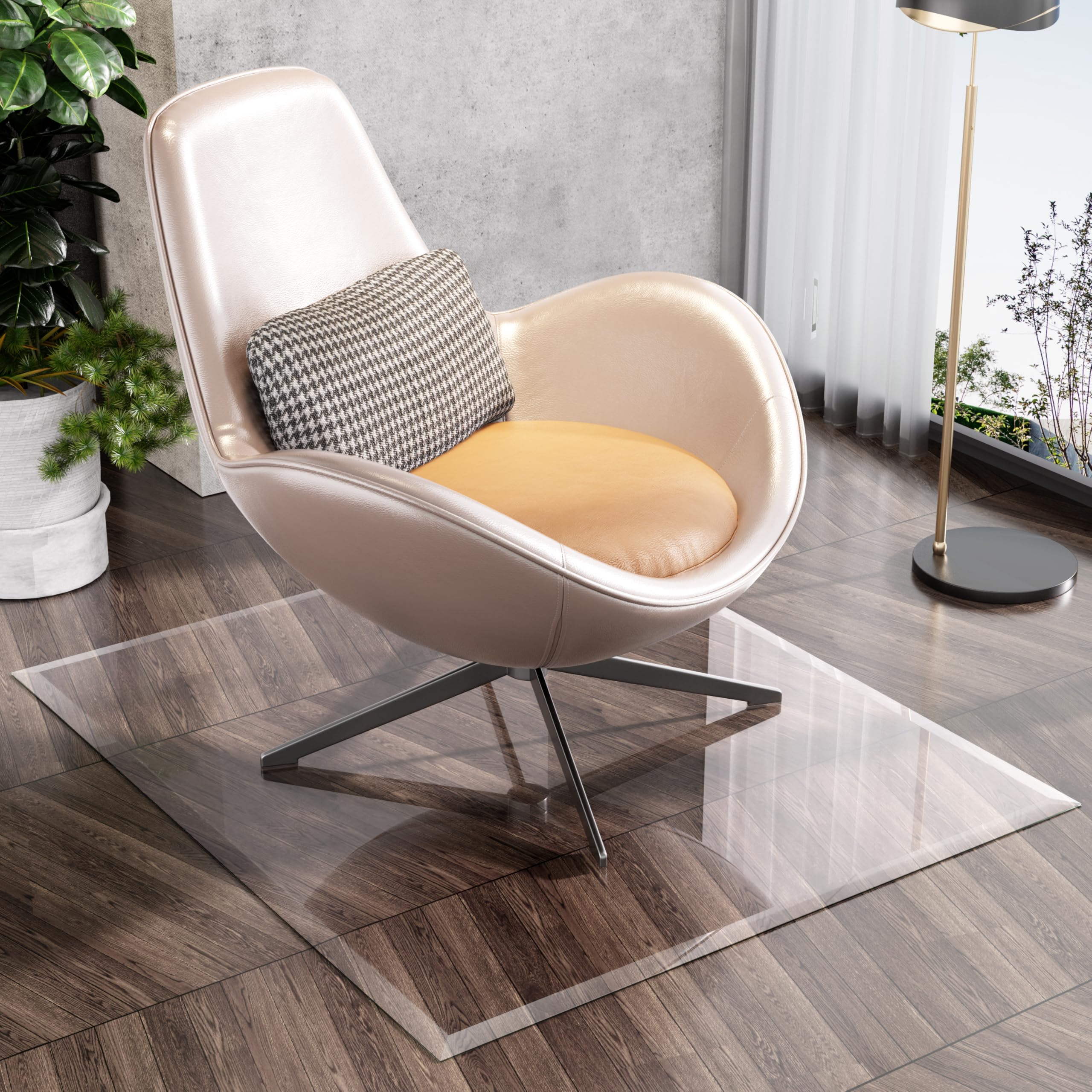 [Tempered Glass] 120 x 102cm Beveled Edge Glass Chair Mat with Polished Edge Clear Office Chair Mat, Glides Smoothly, Suitable for Carpet or Hardwood Floors — image 1