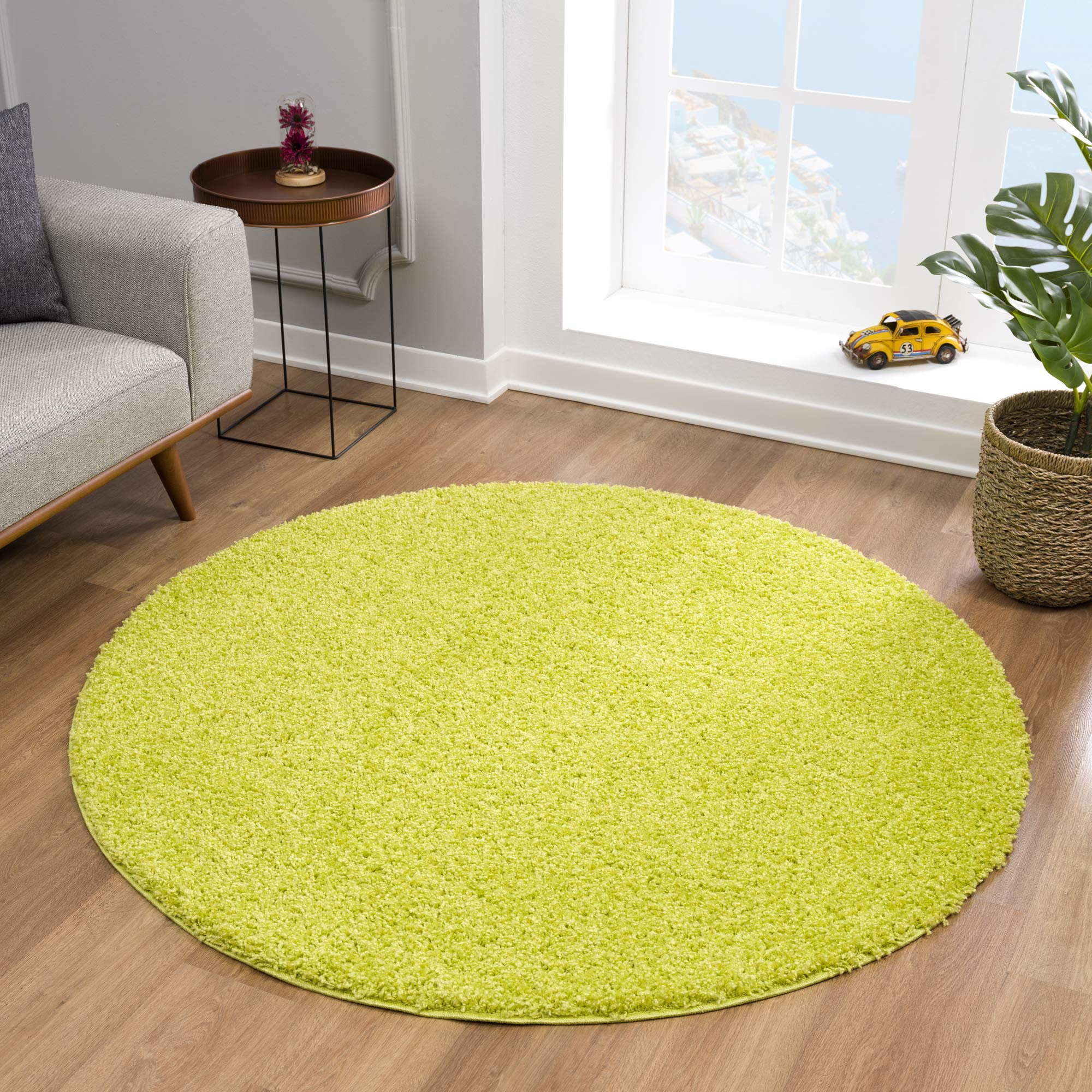 Impression Teppich Rund - Perfect Teppiche fürs Wohnzimmer, Flur, Schlafzimmer, Kinderzimmer, Babyzimmer - Hochwertiger Öko-Tex Zertifizierter Flächenteppich - Solid Color Hellgrün - 200 cm Rund