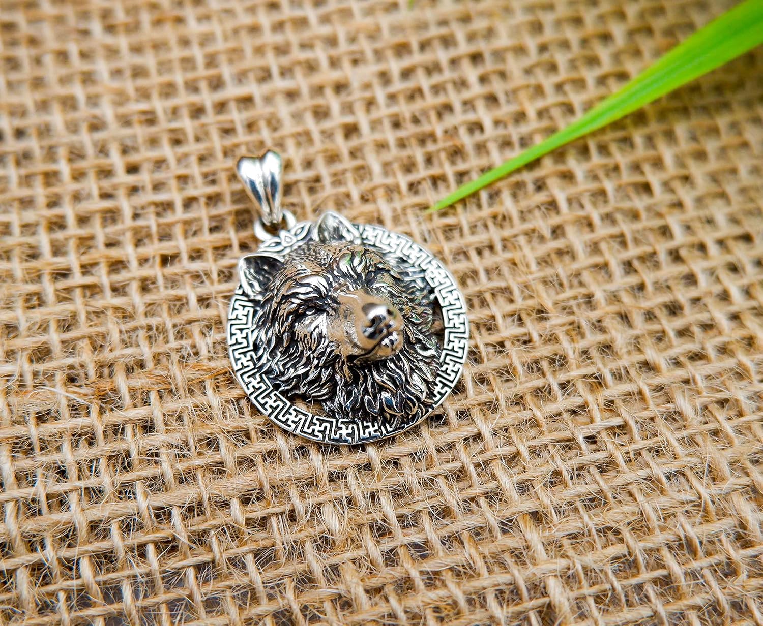 Mens Wolf Head Pendant Viking Necklace 925 Sterling Silver