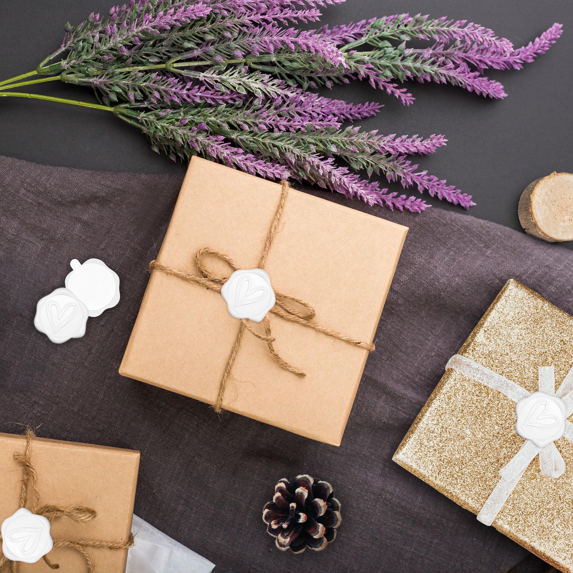 50 sellos de cera autoadhesivos, diseño de corazón, para bodas, invitaciones, regalos, cartas (blanco)