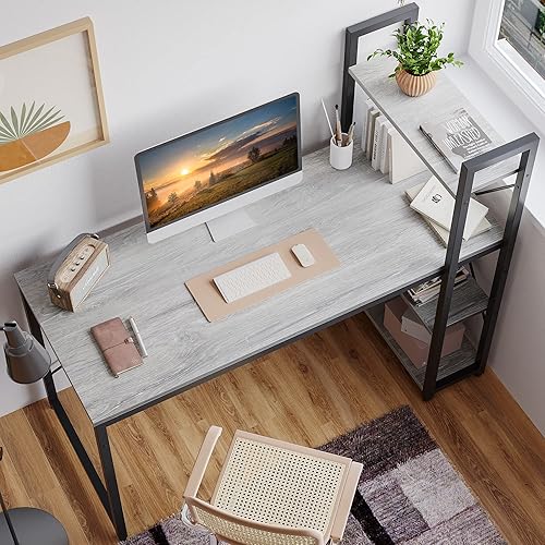 Miniatura 4 de Bestier - Escritorio para computadora con estantes de almacenamiento, escritorios de oficina en casa de 55 pulgadas con estantería reversible, con