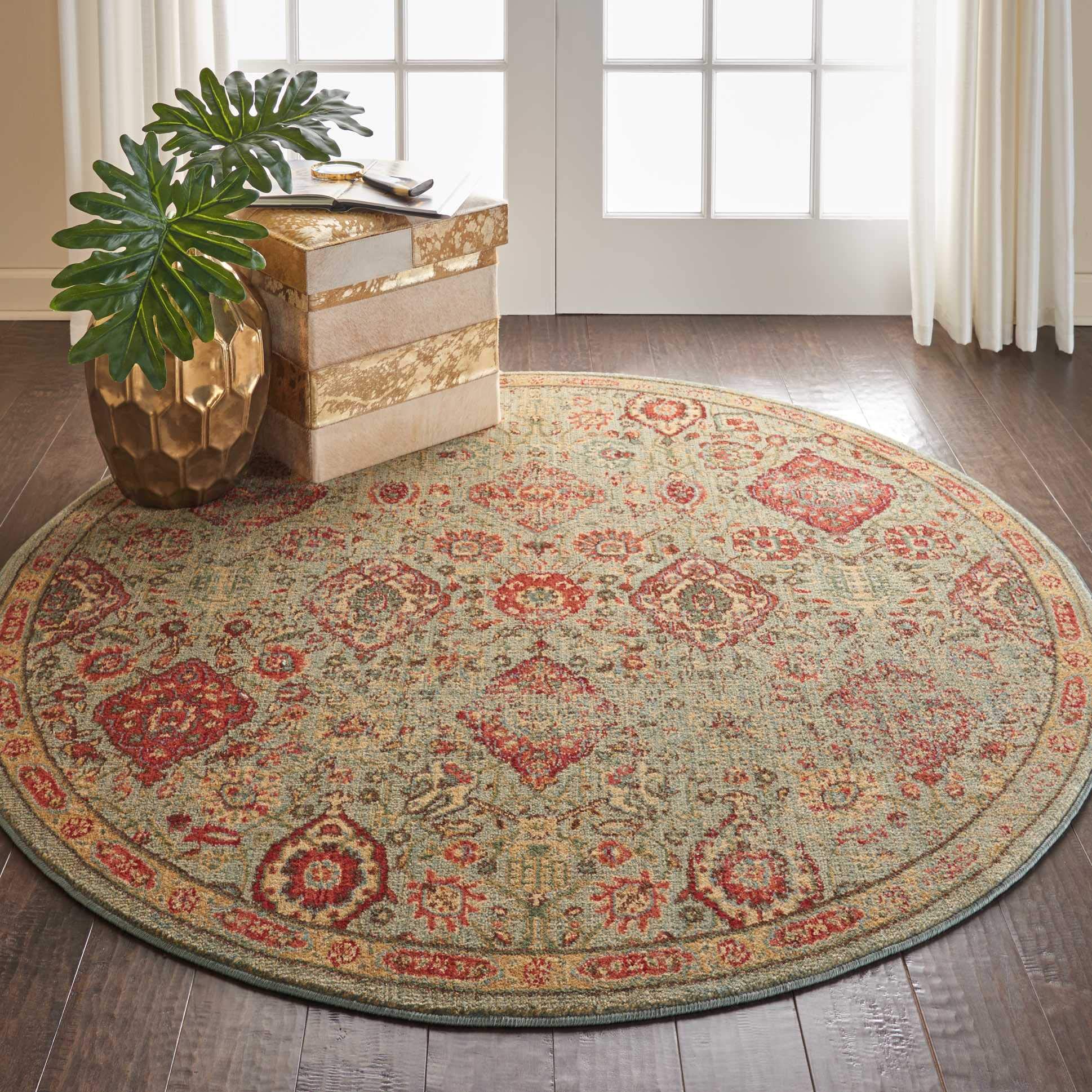 Nourison Somerset Bohemian Light Green 5'6" x ROUND Area -Rug, Easy -Cleaning, Non Shedding, Bed Room, Living Room, Dining Room, Kitchen (6 Round)