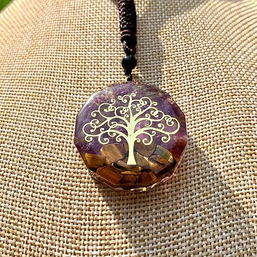 Miniatura 6 de Collar con colgante de orgón curativo de chakra de amatista y ojo de tigre, piedras de cristales curativos espirituales de reiki, piedras para