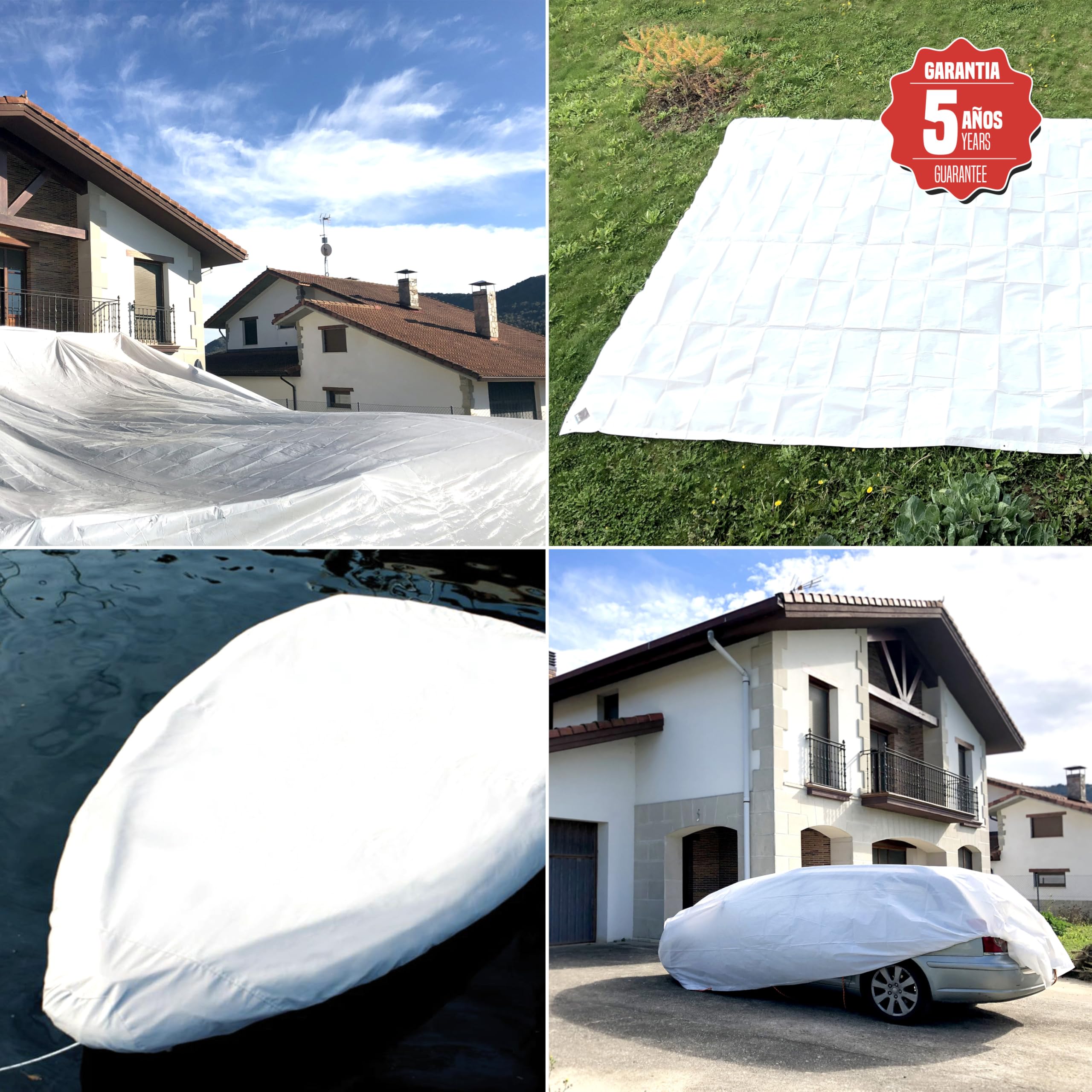 BIKAIN Lona Impermeable Exterior Blanca 2x3 m 120 g/m² Alta Resistencia | Con ojales antidesgarro, protección UV total, 3 capas laminadas, resistente al viento y hasta -30 °C