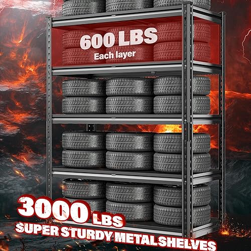 Miniatura 4 de REIBII Estantería de garaje de 3000 libras, estantes de almacenamiento de 72 pulgadas de alto, estantes de metal ajustables resistentes para
