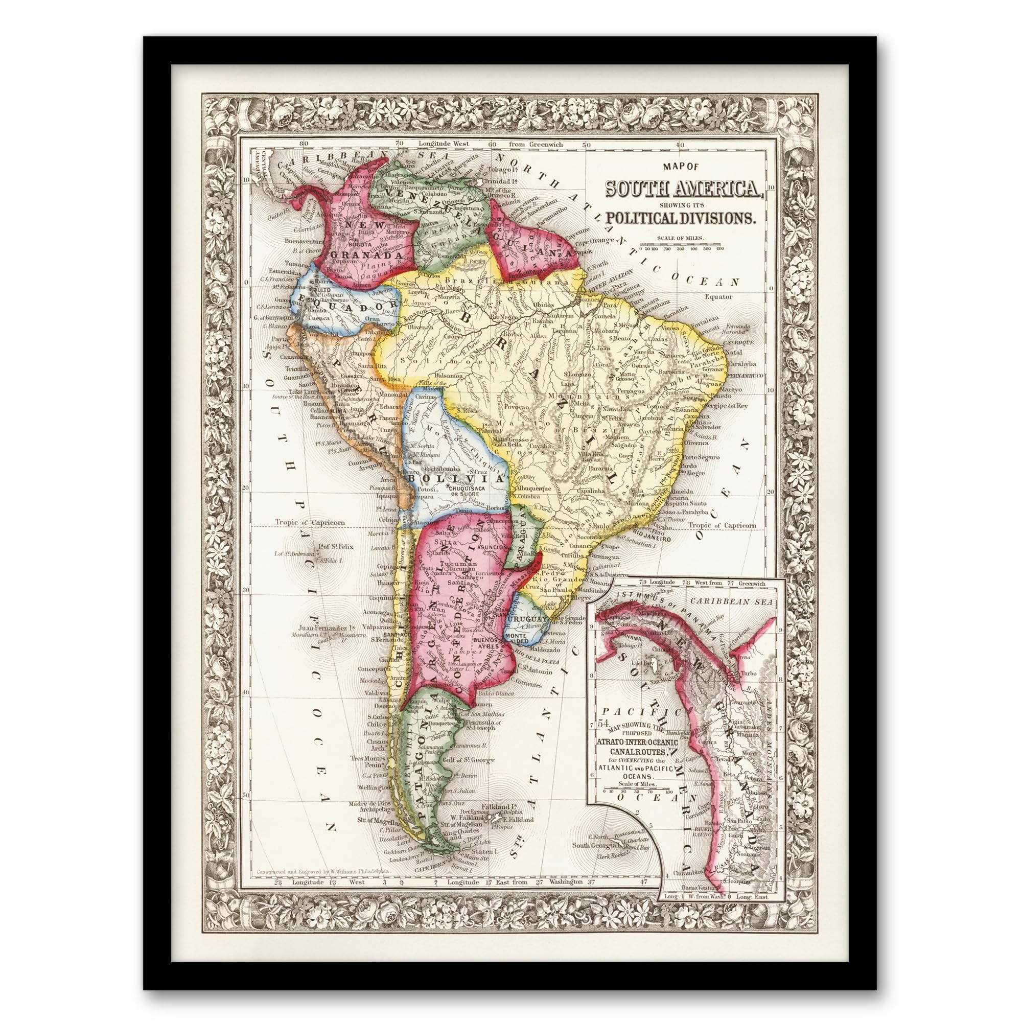 Artery8 Samuel Mitchell South America Political Divisions Map Artwork Framed A3 Wall Art Print