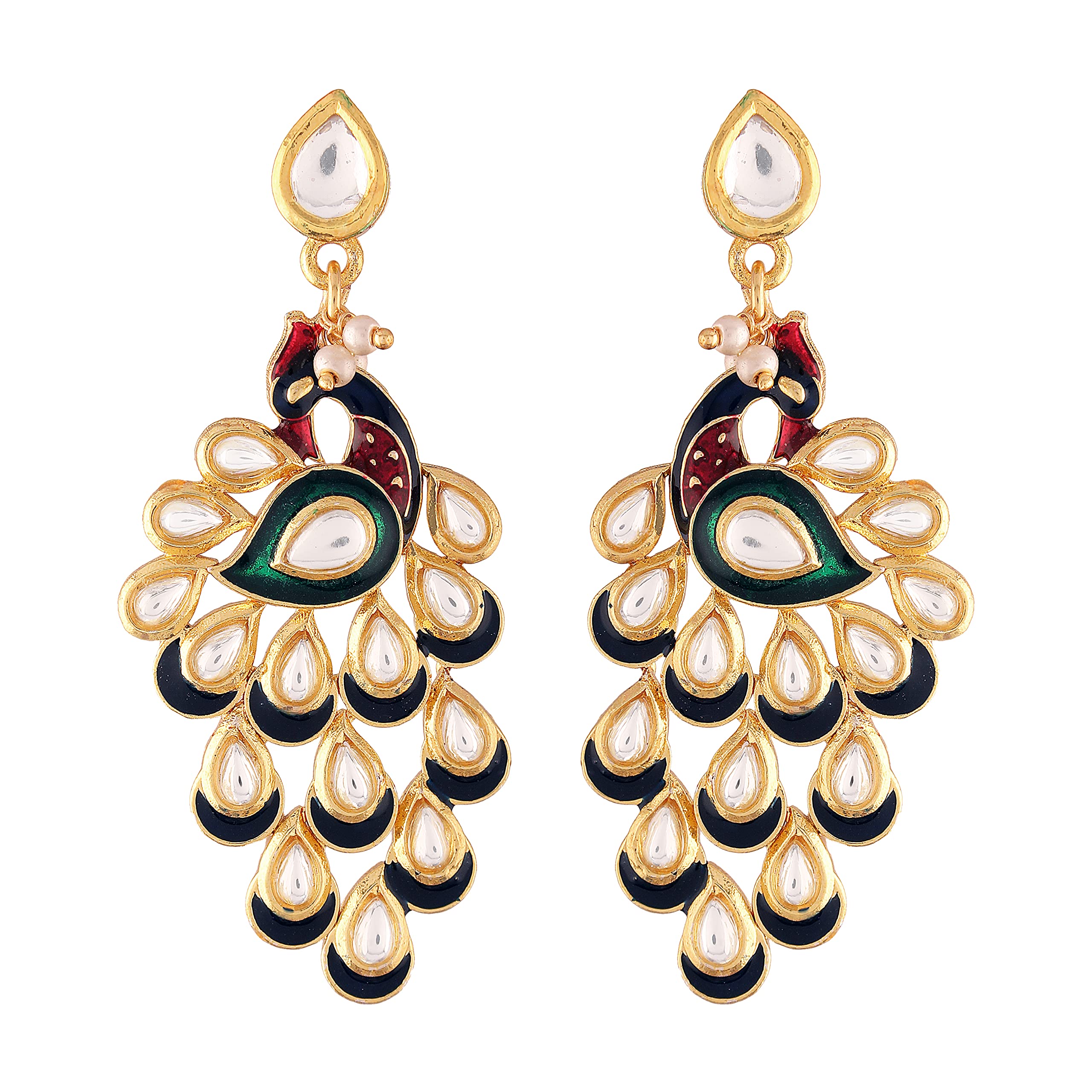 I Jewels 18k Gold Plated Meena Work Kundan Studded Peacock Design Dangle Earring For Women (E2918Bl) (B097KC3H47) Amazon Price History, Amazon Price Tracker