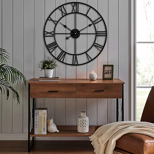 Miniatura 7 de CLXEAST Relojes de pared silenciosos de 24 pulgadas para decoración de sala de estar, relojes de pared grandes de metal negro con números romanos
