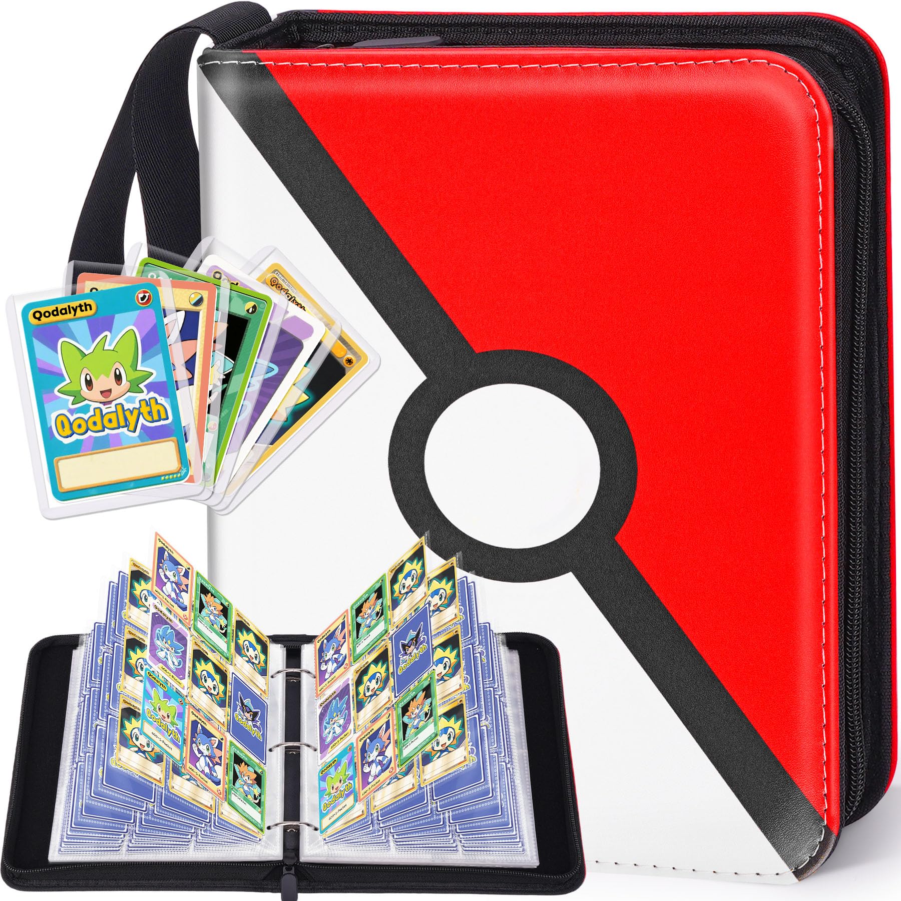 Carpeta de tarjetas – Álbum de colección con cremallera de 9 bolsillos, soporte de poliuretano premium, exhibición de doble cara para 400 tarjetas, incluye 5 fundas de plástico duro para