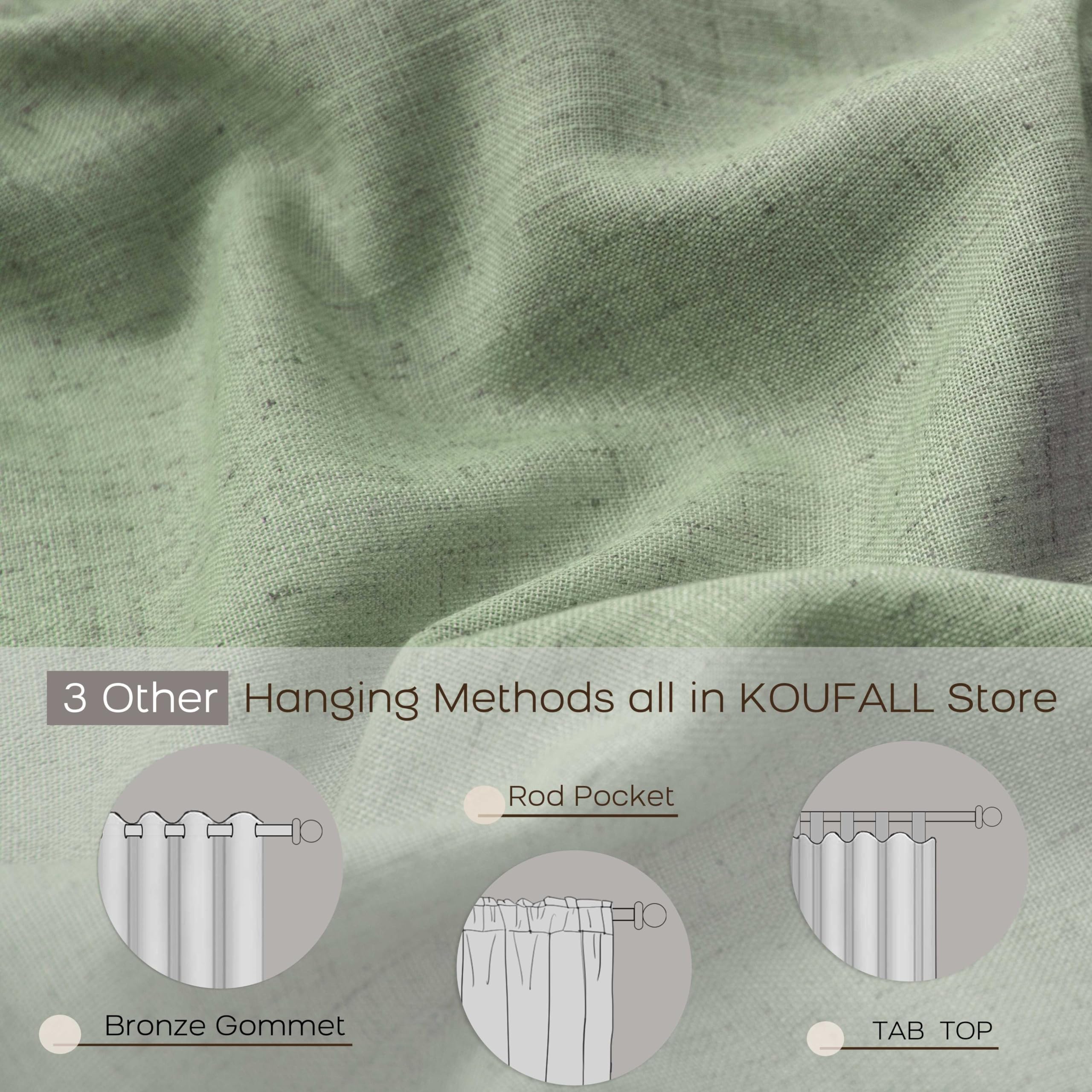 KOUFALL Sage Green Curtains 96 Inches Long for Bedroom Windows,Back Tab Linen Fabric Muted Curtain for Living Room to Match Grey Sofa and Brown Furniture,Rod Pocket,Set of 2 Panels - Image 3