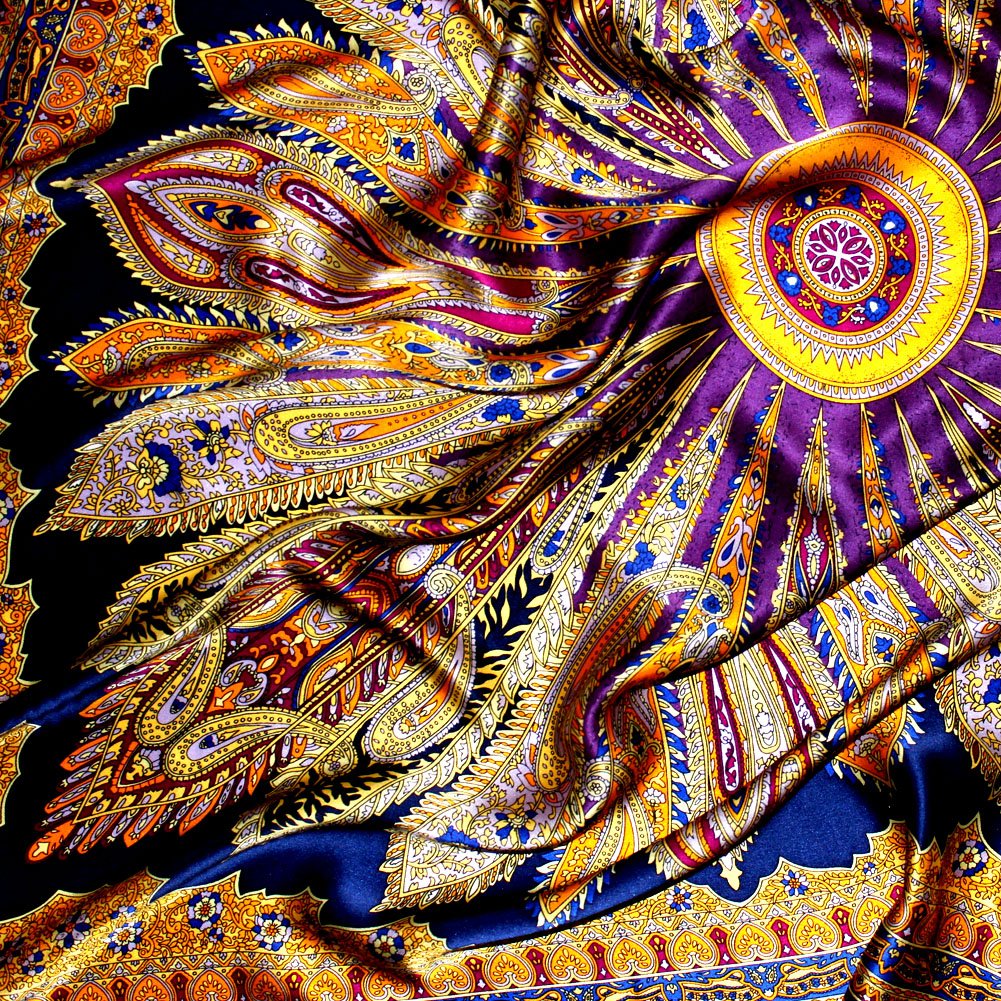 Lorenzo Cana, lussuoso foulard da donna in seta al 100% con lavorazione a stampa,100 cm x 100 cm, colori armoniosi