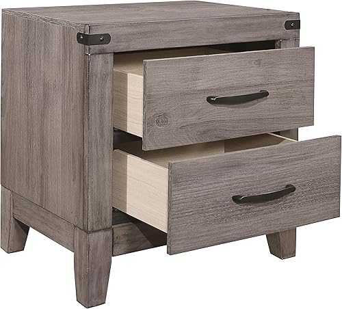 Miniatura 3 de NewCosmos Brownish Gray Finish 1pc Nightstand Melamine Laminate 2X Drawers Dark Metal Hardware Bed Side Table