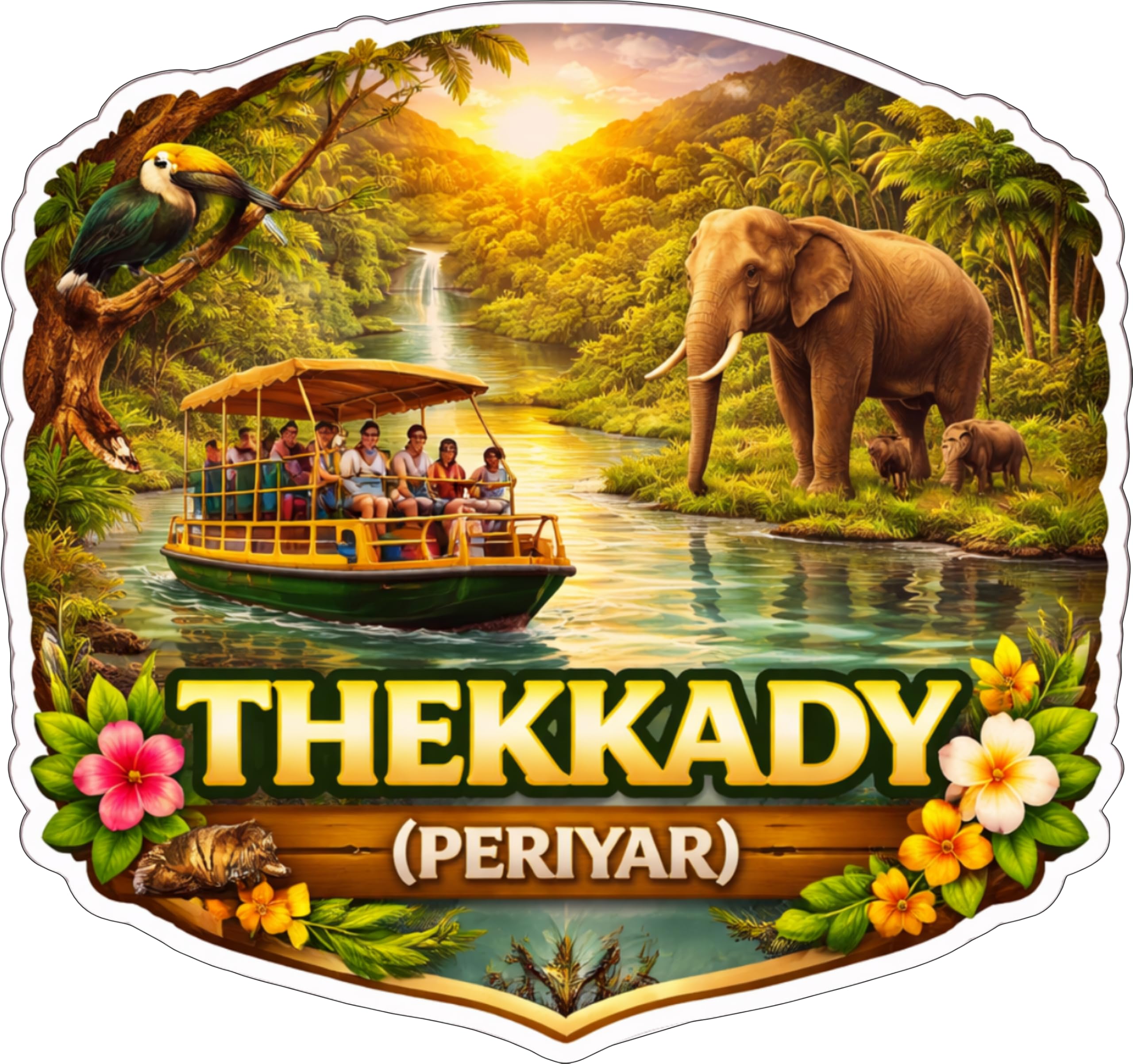 Thekkady (Periyar) Wildlife Boat Safari Scenic Design Fridge Magnet | Engineered Wood & HD Print Souvenir | A Perfect Decorative Item for Adventure Lovers-image-2