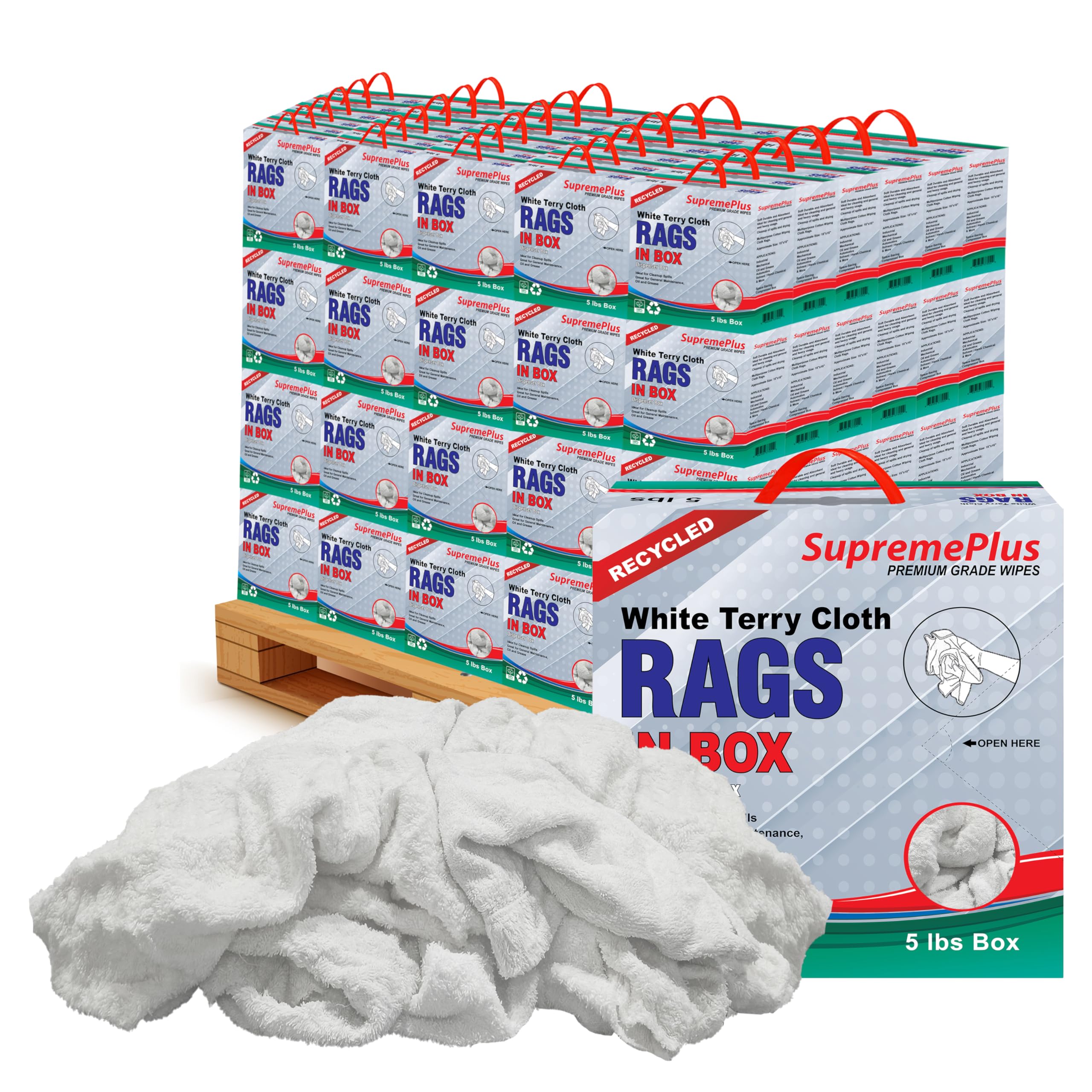 Recycled White Terry Cloth Rags 600 lbs Pallet - 120x5 lbs Compressed Box - High Absorbent Terry Towel