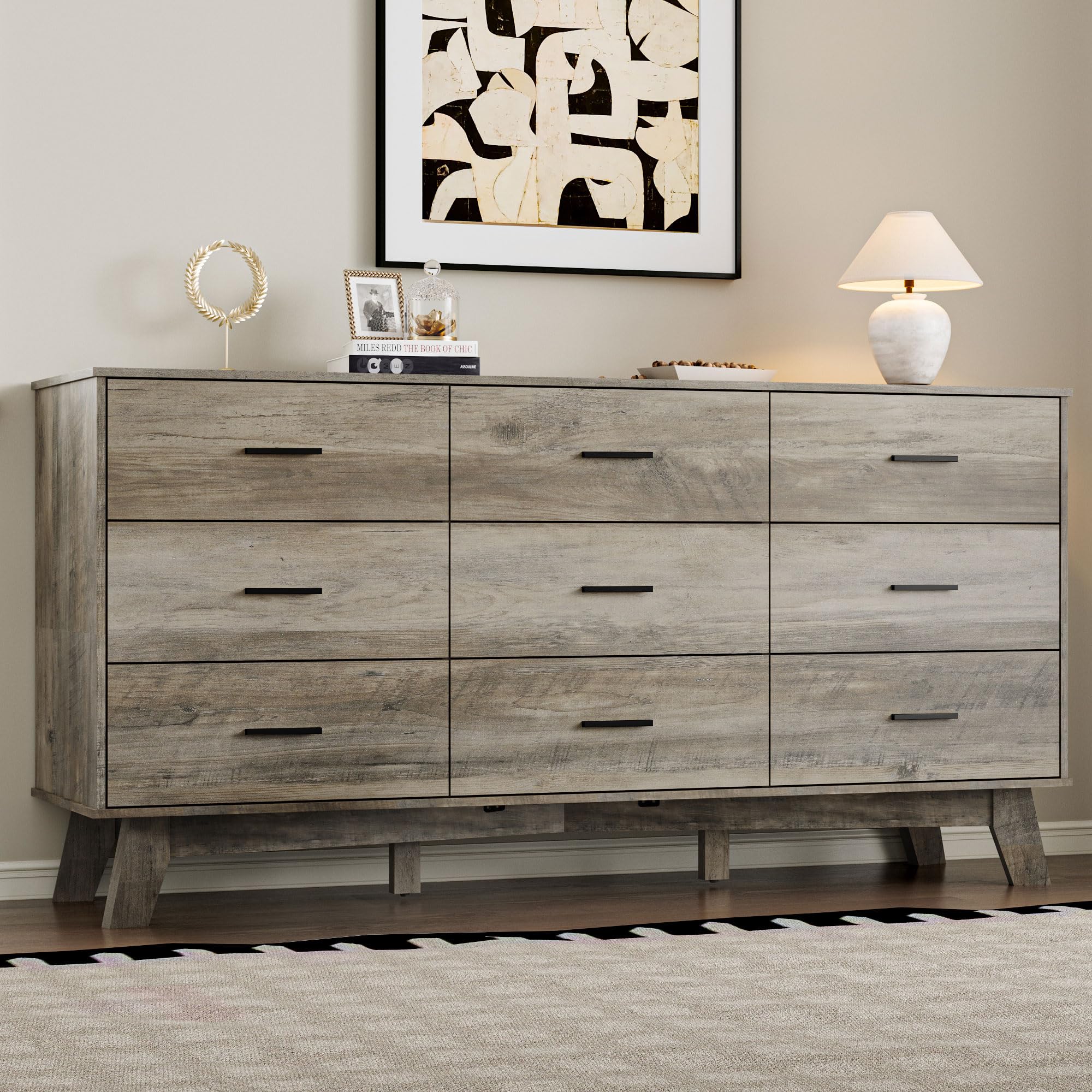 BORNOON 9-Drawer Dresser in Grey