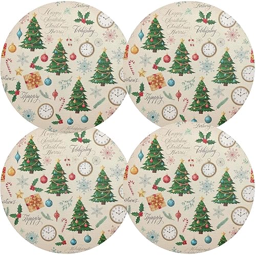 Miniatura 2 de Christmas Trees Beige Table Place Mats, Heat Resistant Non Slip Dinner Placemats Round for Kitchen one sizex4