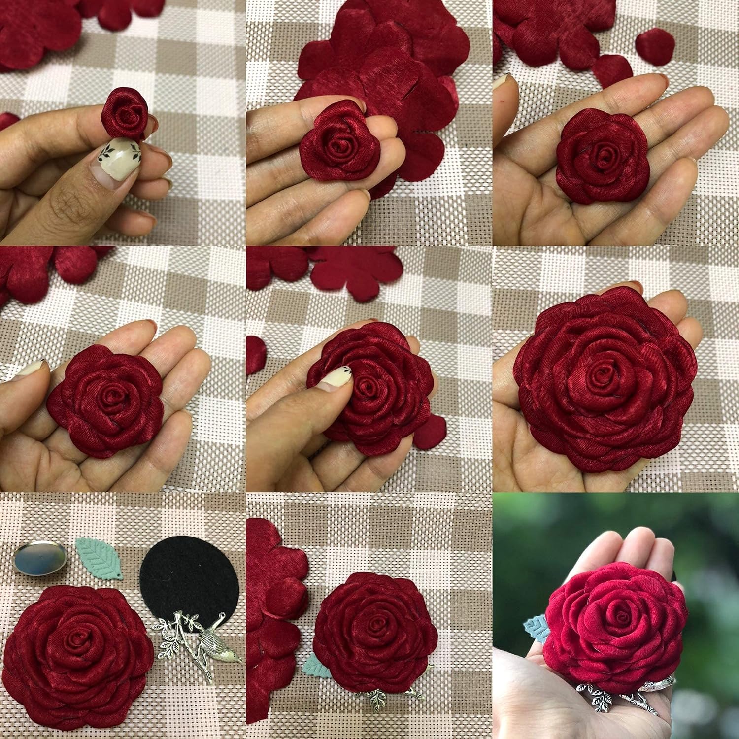 Fabric Rose Floral Pin Brooch Tiny Red Flower Brooch Pin for Women and Men, Floral Brooch Pin for Wedding, Party, Dress and Scarf, Gift for Her