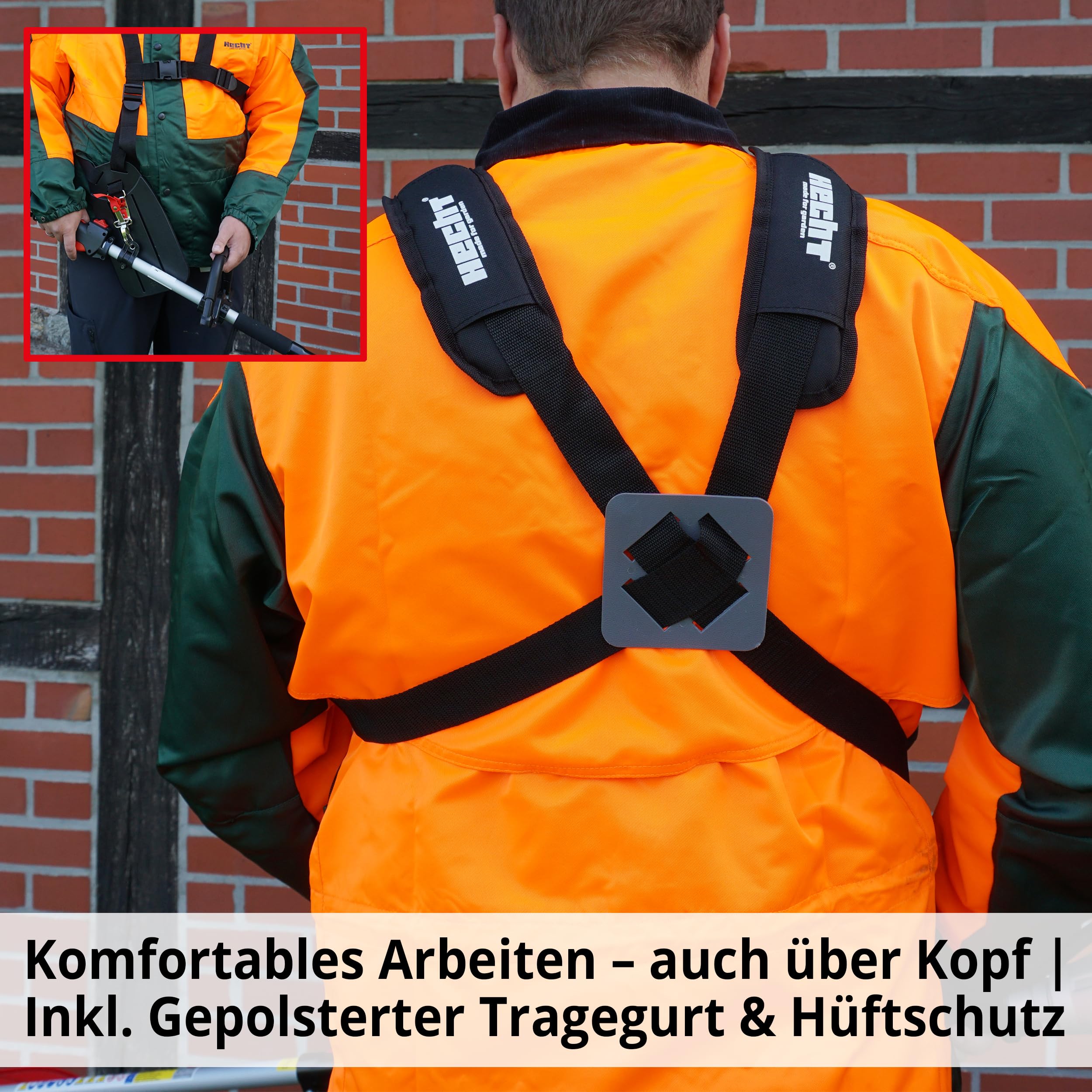 HECHT Hochwertiges 4 in 1 Benzin Multifunktionsgerät - Starke 2 PS - Freischneider, Rasentrimmer, Hochentaster und Heckenschere in Einem I Mit idealer Verlängerung