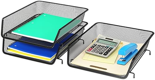 Miniatura 4 de Paquete de 3 bandejas apilables para documentos de escritorio color negro Negro, Plateado, Oro rosa