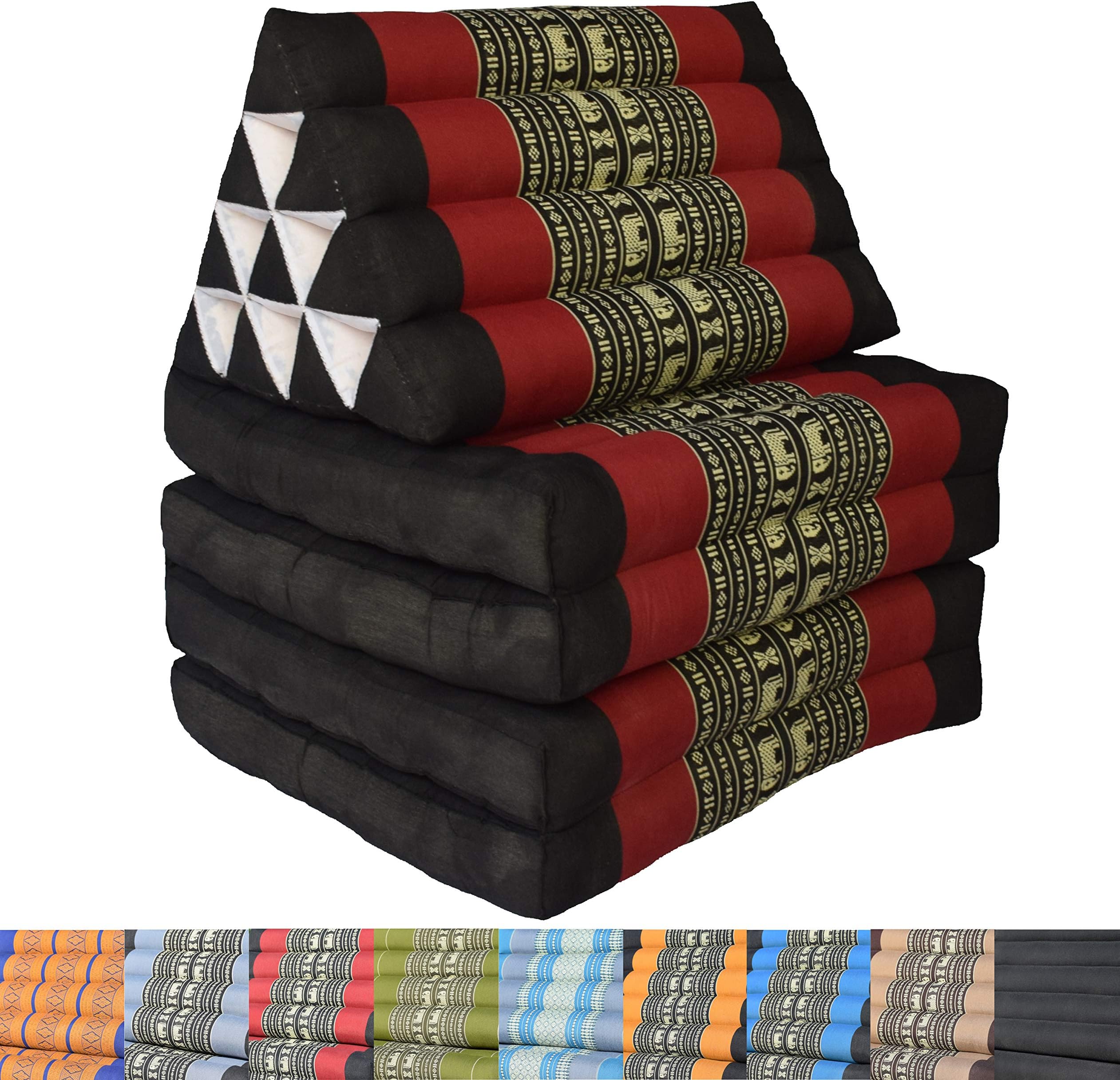 Extra Long Thai Triangle Pillow Lounger Moon Kwan - Original 4 Mat Black/Red