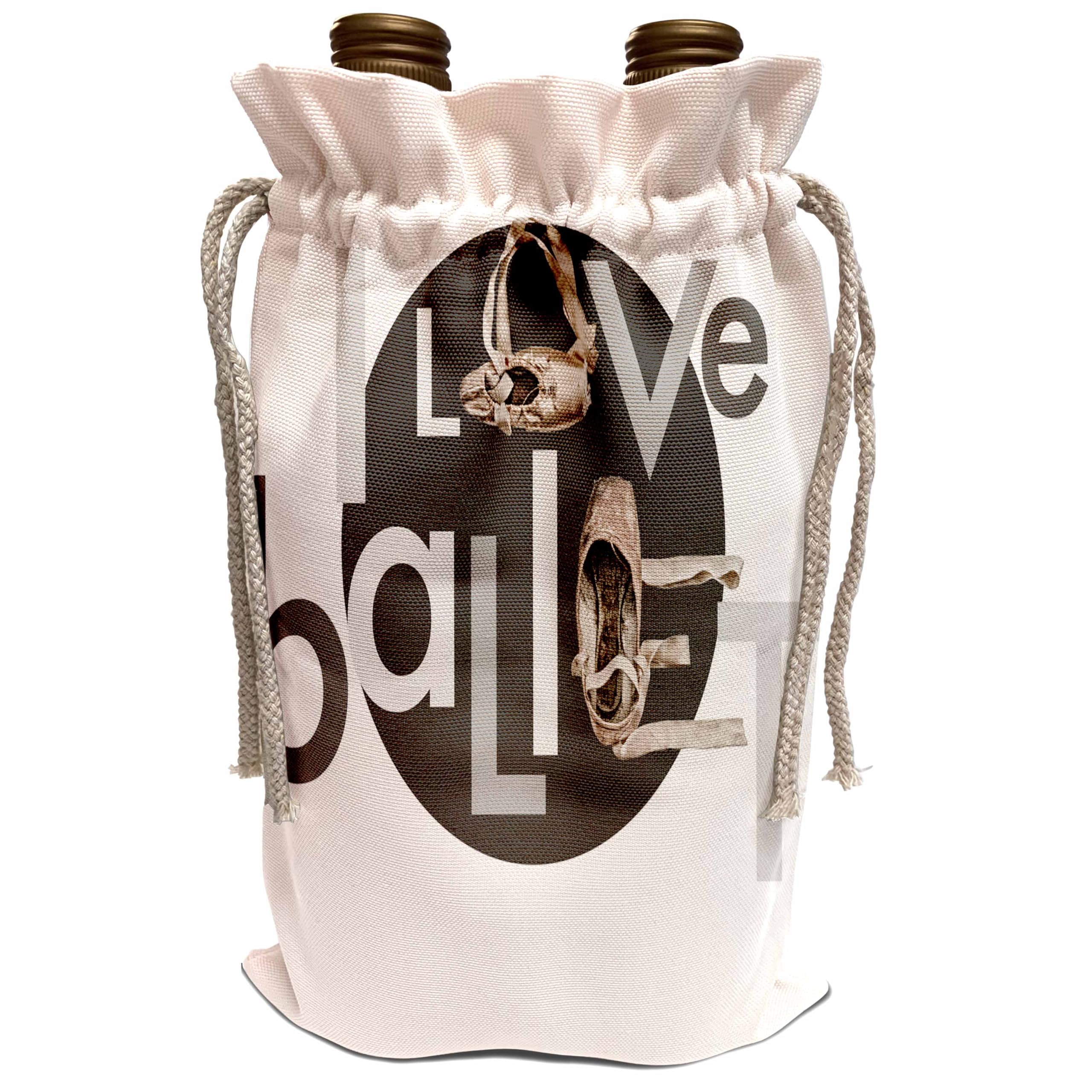 3dRose Wine Bag - I love ballet with pointe shoes in grey and white KIKE CALVO World of Dances and Ballet