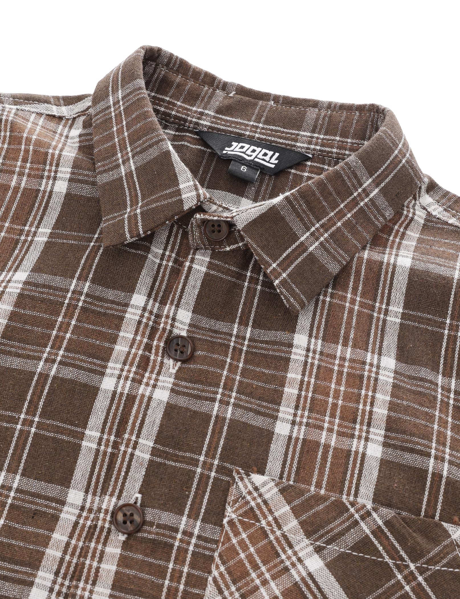 JOGAL Camisa a cuadros de manga larga con botones y bolsillo para niños de 6 a 14 años
