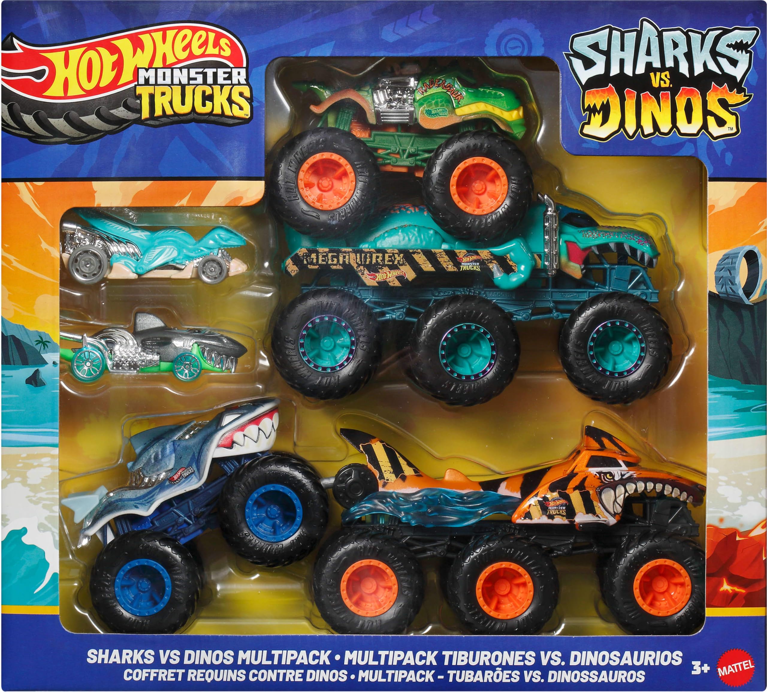 Hot Wheels JGD68 Monster Trucks 1:64 Scale Sharks Vs Dino Car Toy