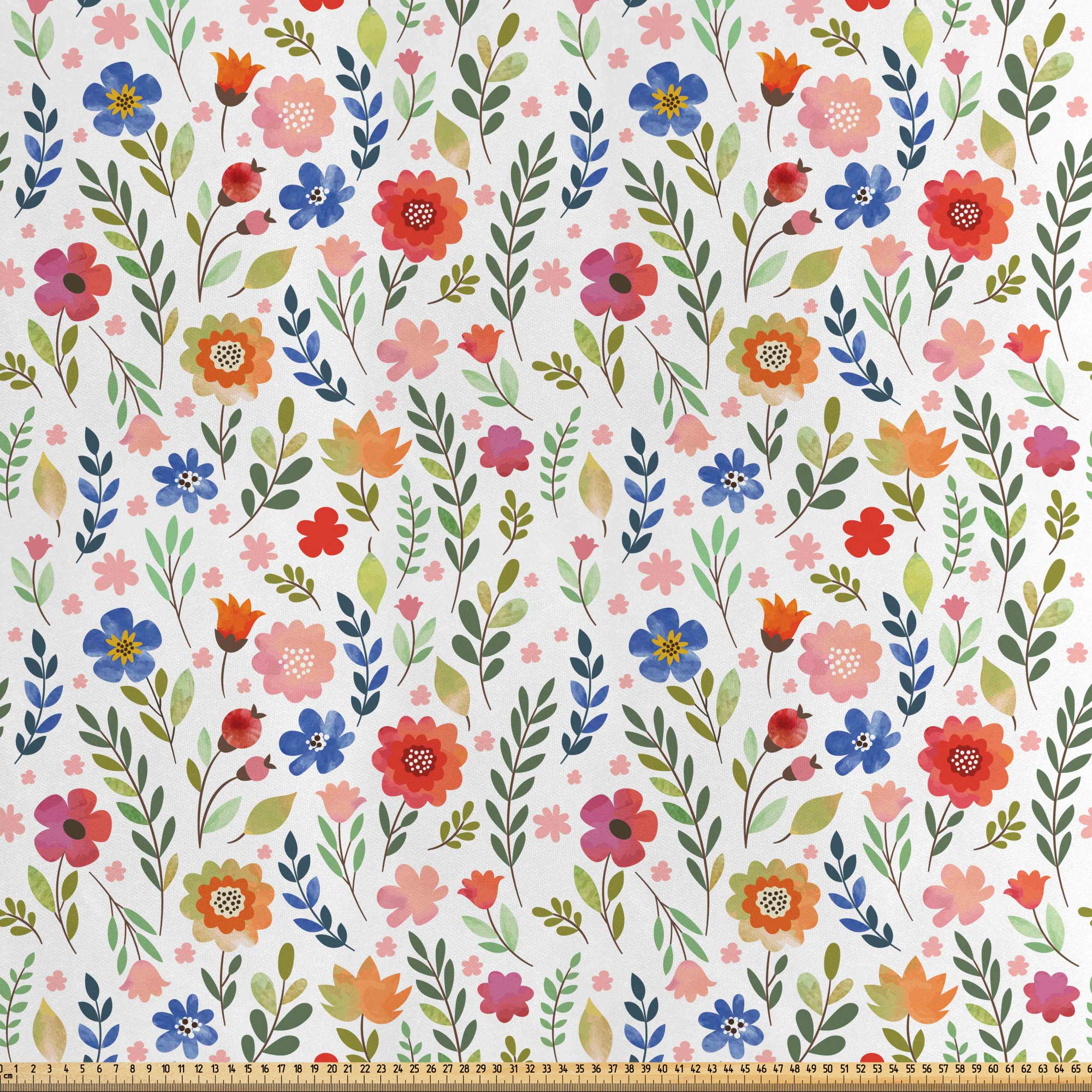 ABAKUHAUS Flower Fabric by The Yard, Shabby Form Botany Florets Soft Tones Feminine Flourishing Wreath Watercolor Design, Fabric for Upholstery and Home Decor Accents,5M (148x500cm), Multicolor