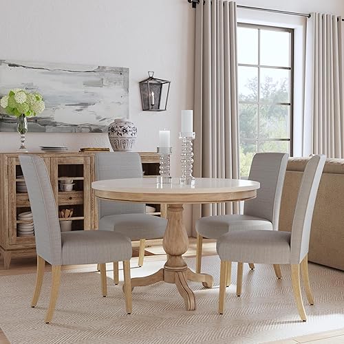 Miniatura 2 de Homepop Silla de comedor con detalles festoneados, sillas de comedor Parsons tapizadas, muebles decorativos para el hogar, tejido gris claro (juego